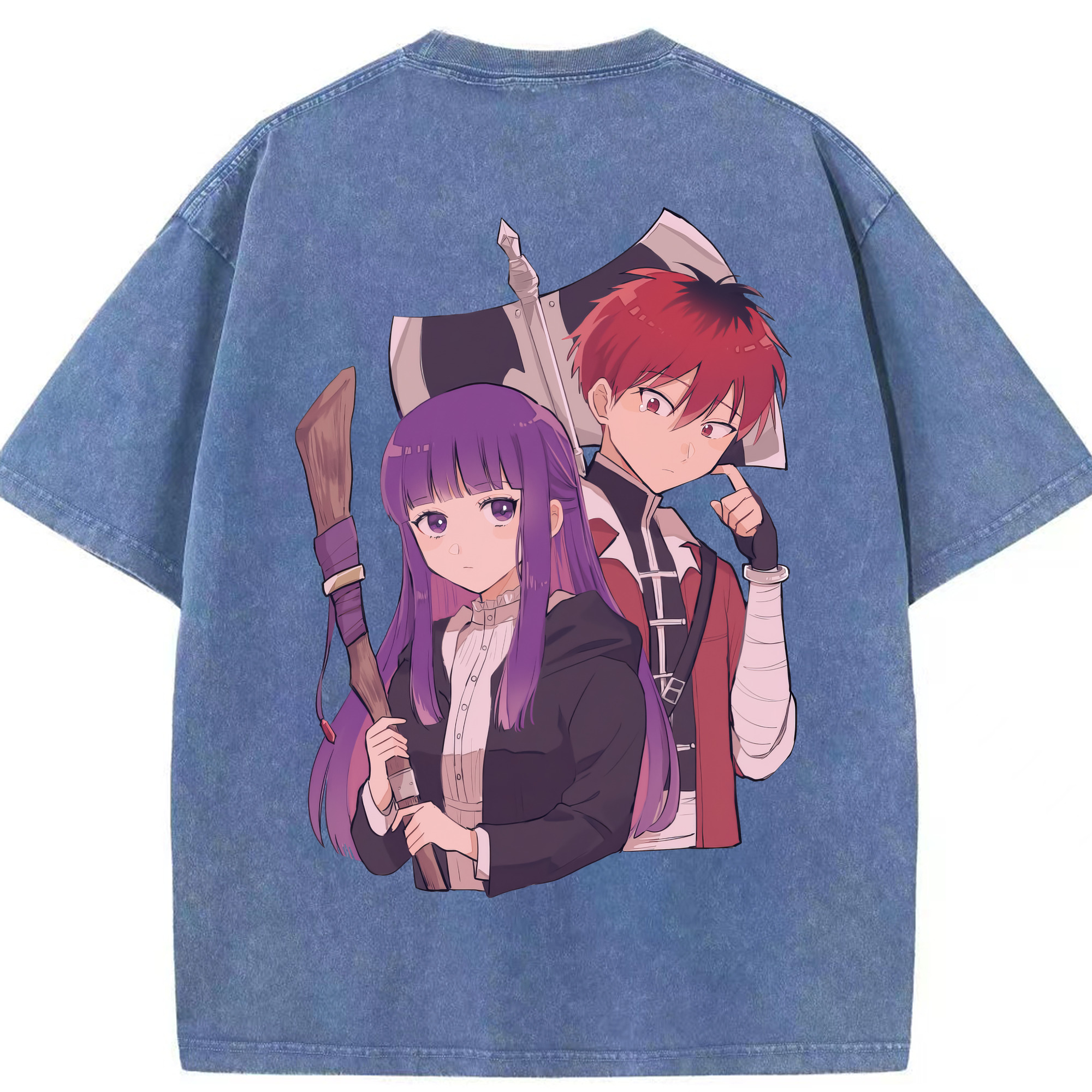 （画像用） 葬送のフリーレン Frieren 綿100% ヴィンテージ風 半袖Tシャツ（背面プリント）