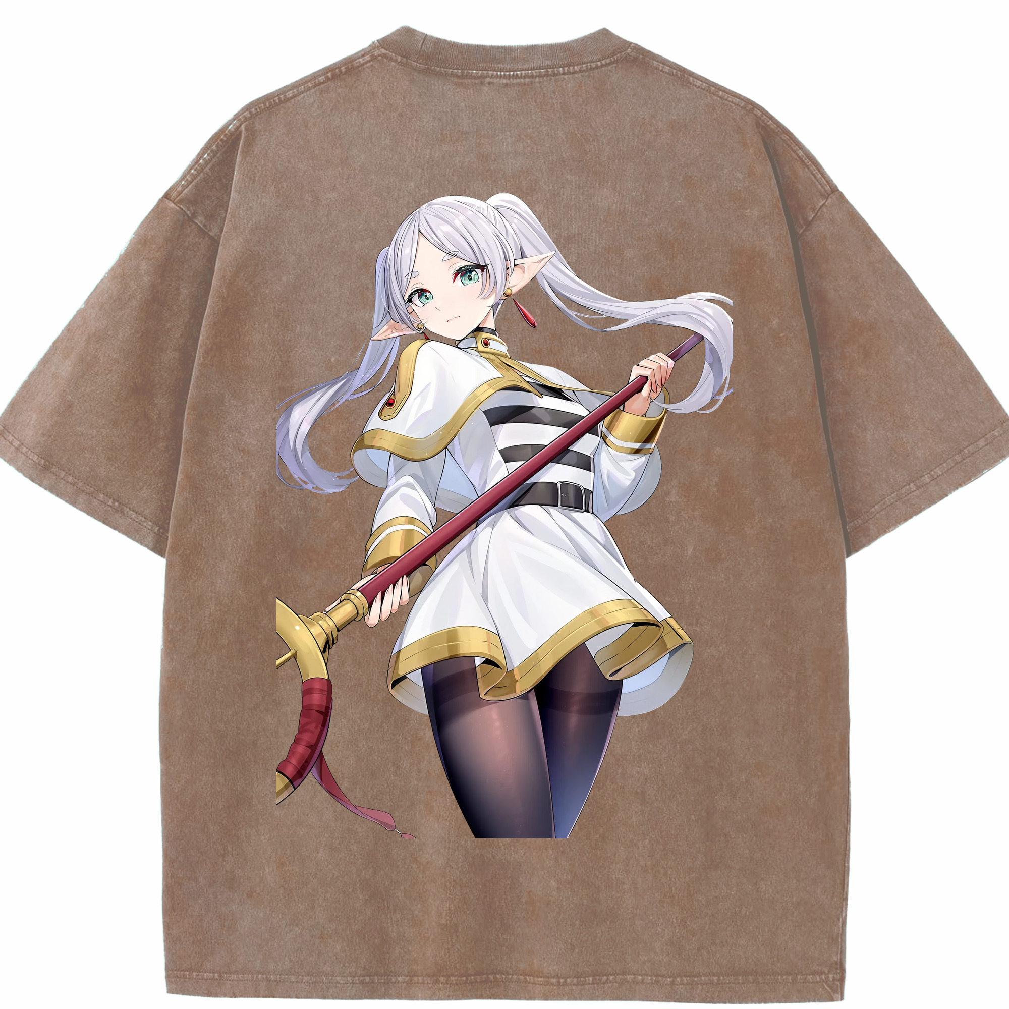 （画像用） 葬送のフリーレン Frieren 綿100% ヴィンテージ風 半袖Tシャツ（背面プリント）