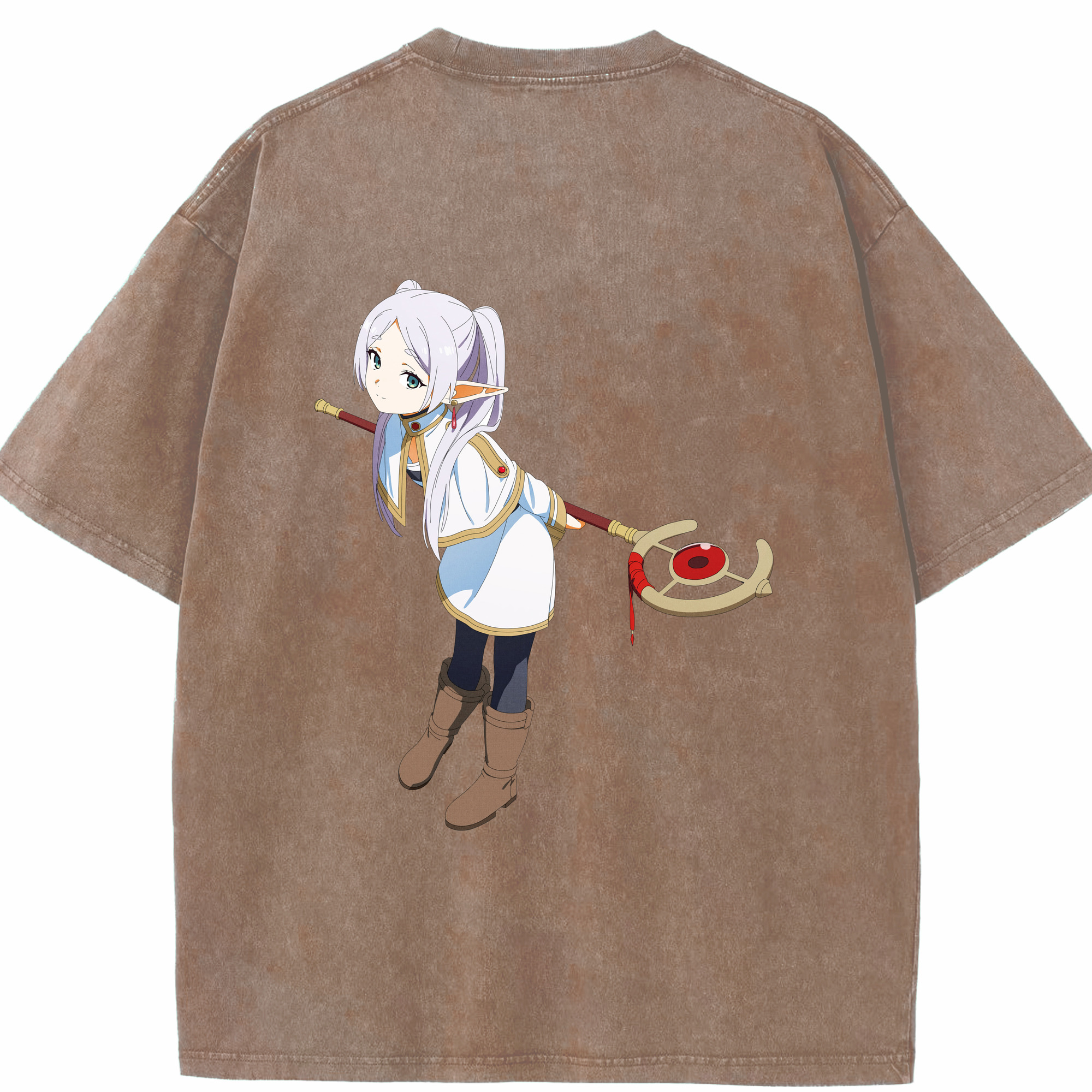（画像用） 葬送のフリーレン Frieren 綿100% ヴィンテージ風 半袖Tシャツ（背面プリント）
