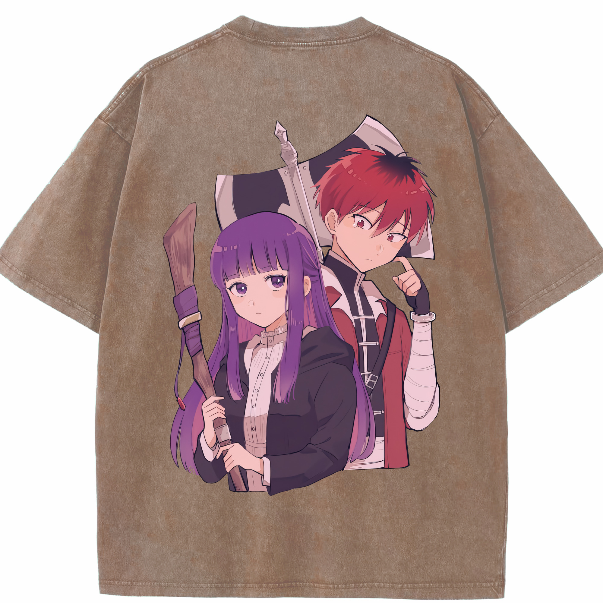 （画像用） 葬送のフリーレン Frieren 綿100% ヴィンテージ風 半袖Tシャツ（背面プリント）