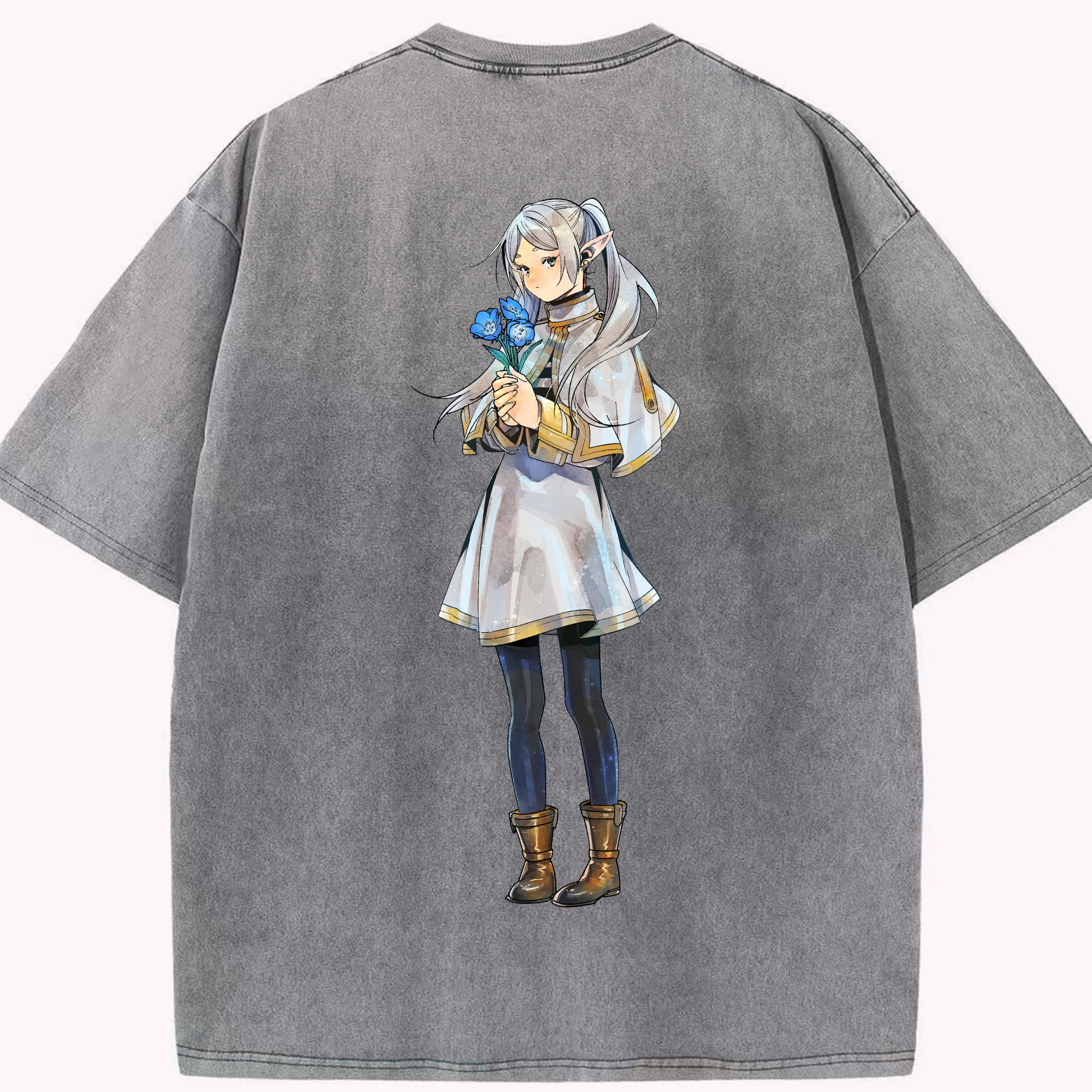 （画像用） 葬送のフリーレン Frieren 綿100% ヴィンテージ風 半袖Tシャツ（背面プリント）