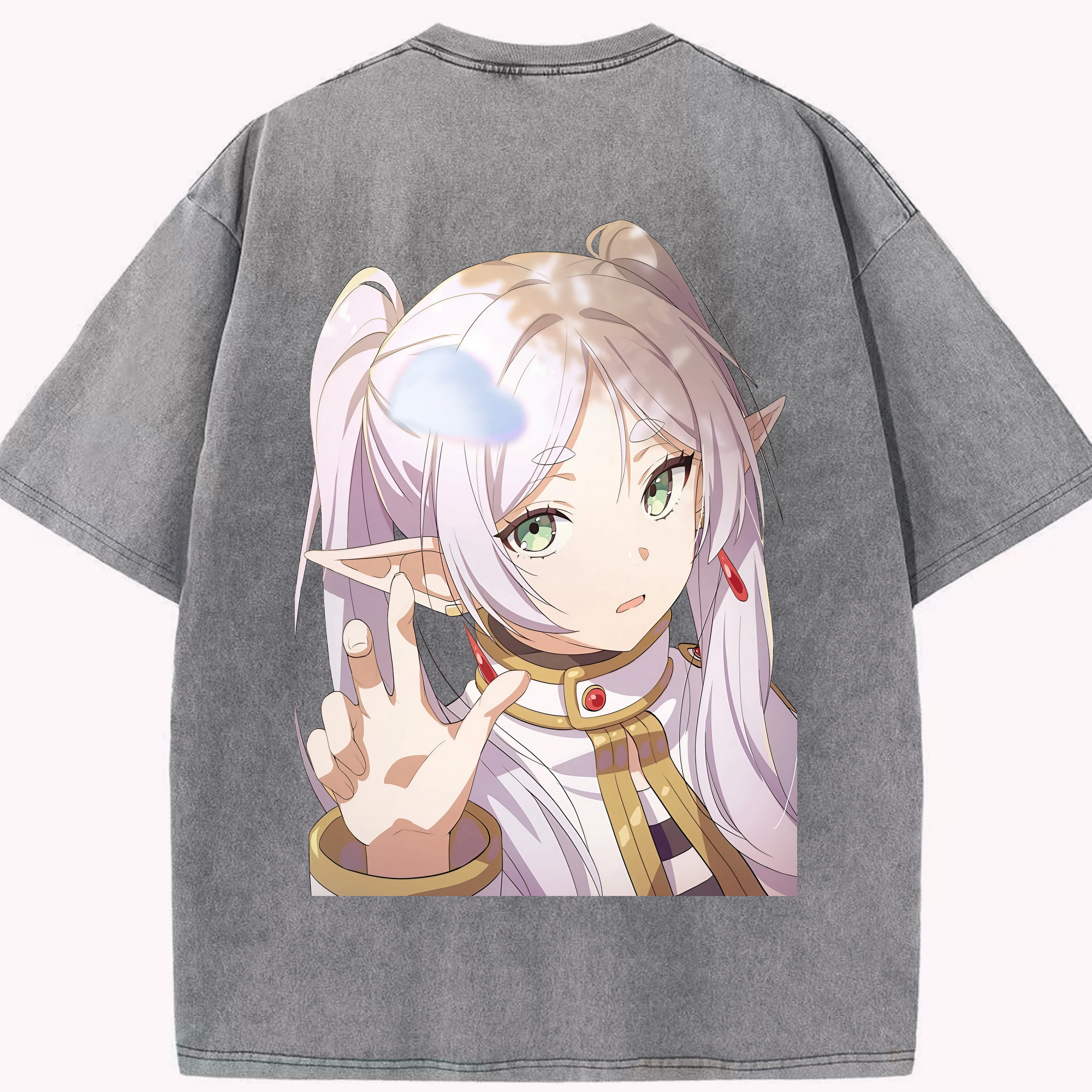 （画像用） 葬送のフリーレン Frieren 綿100% ヴィンテージ風 半袖Tシャツ（背面プリント）