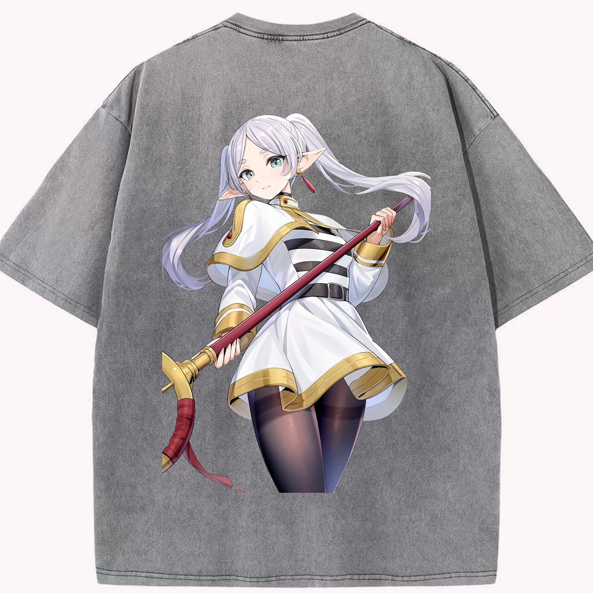 （画像用） 葬送のフリーレン Frieren 綿100% ヴィンテージ風 半袖Tシャツ（背面プリント）