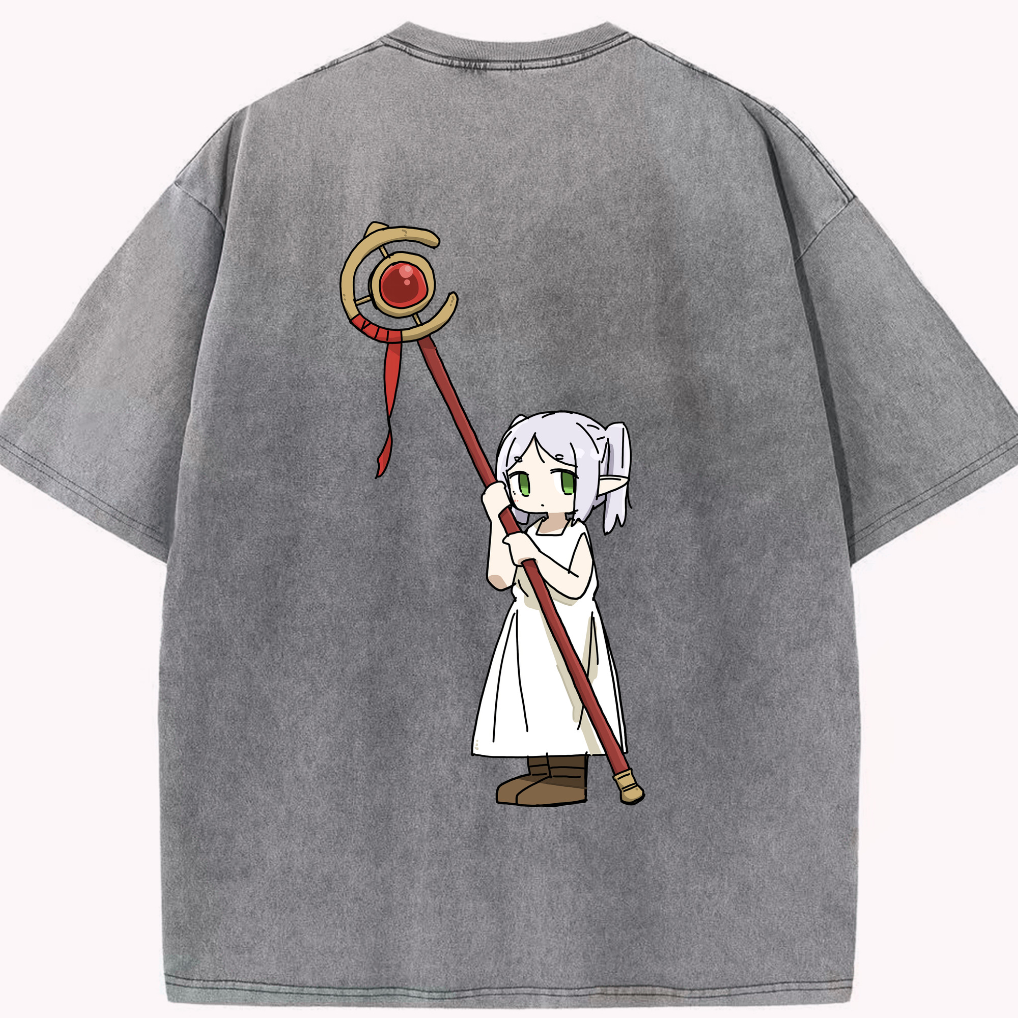 （画像用） 葬送のフリーレン Frieren 綿100% ヴィンテージ風 半袖Tシャツ（背面プリント）