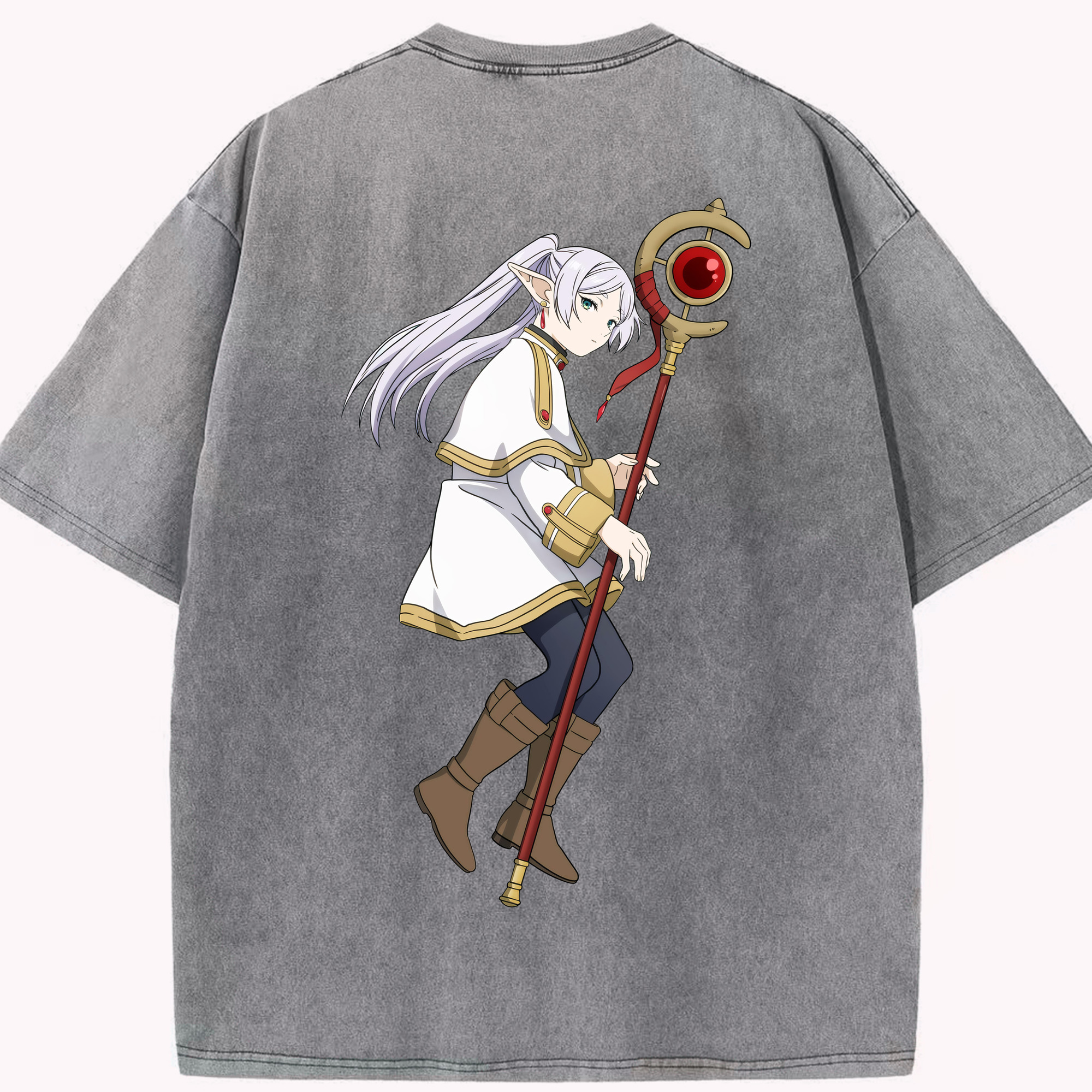 （画像用） 葬送のフリーレン Frieren 綿100% ヴィンテージ風 半袖Tシャツ（背面プリント）