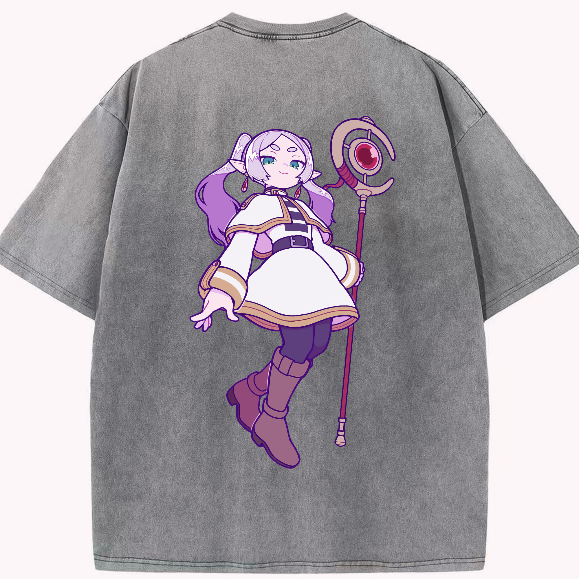 （画像用） 葬送のフリーレン Frieren 綿100% ヴィンテージ風 半袖Tシャツ（背面プリント）