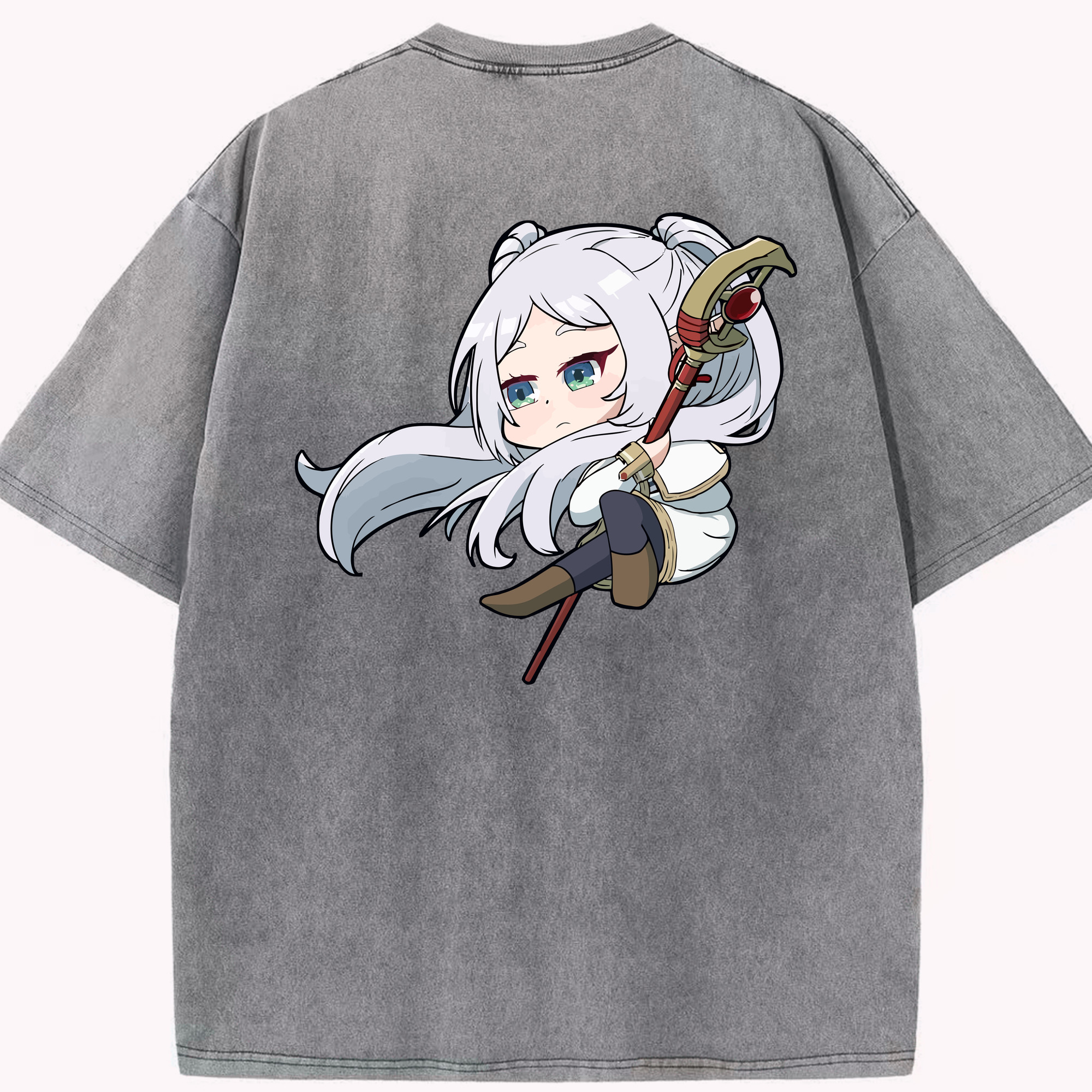 （画像用） 葬送のフリーレン Frieren 綿100% ヴィンテージ風 半袖Tシャツ（背面プリント）