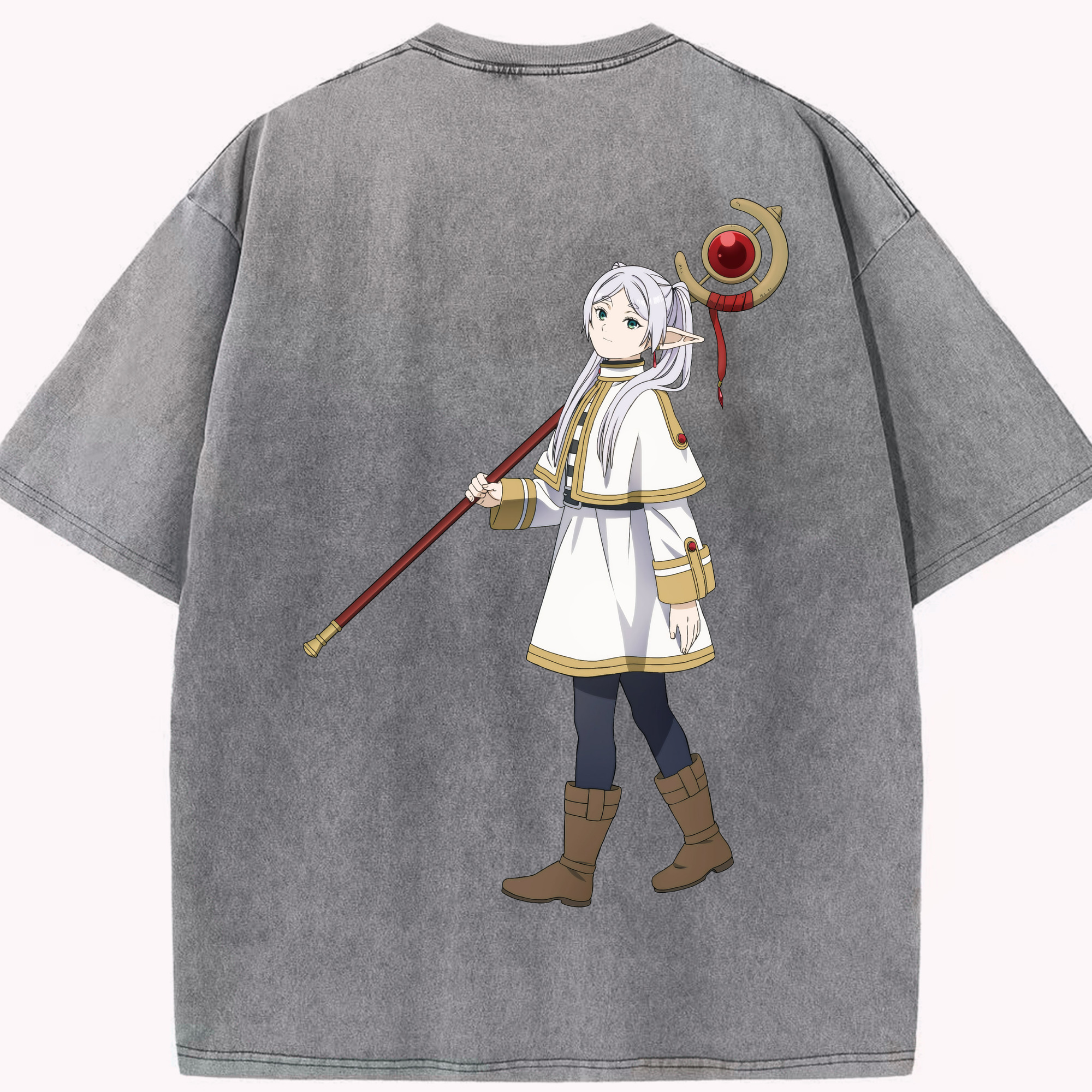 （画像用） 葬送のフリーレン Frieren 綿100% ヴィンテージ風 半袖Tシャツ（背面プリント）
