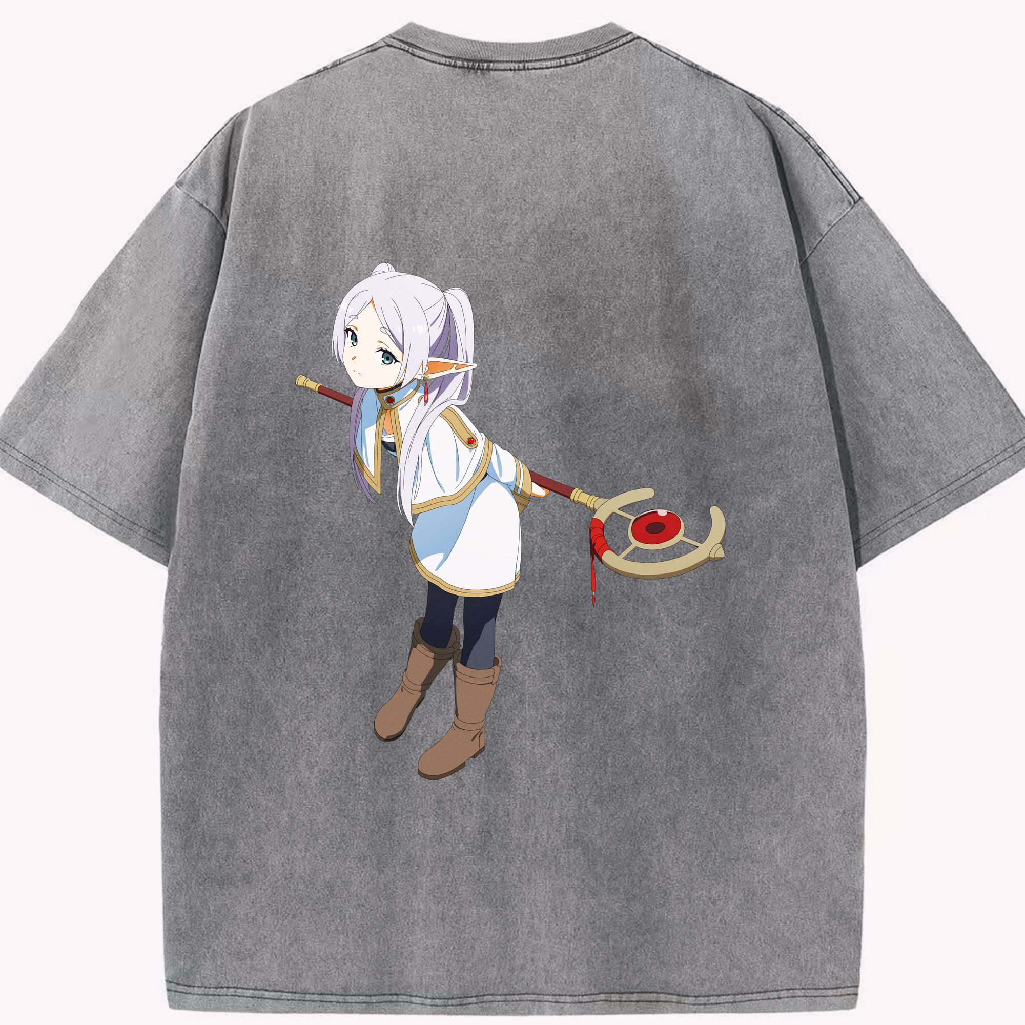 （画像用） 葬送のフリーレン Frieren 綿100% ヴィンテージ風 半袖Tシャツ（背面プリント）