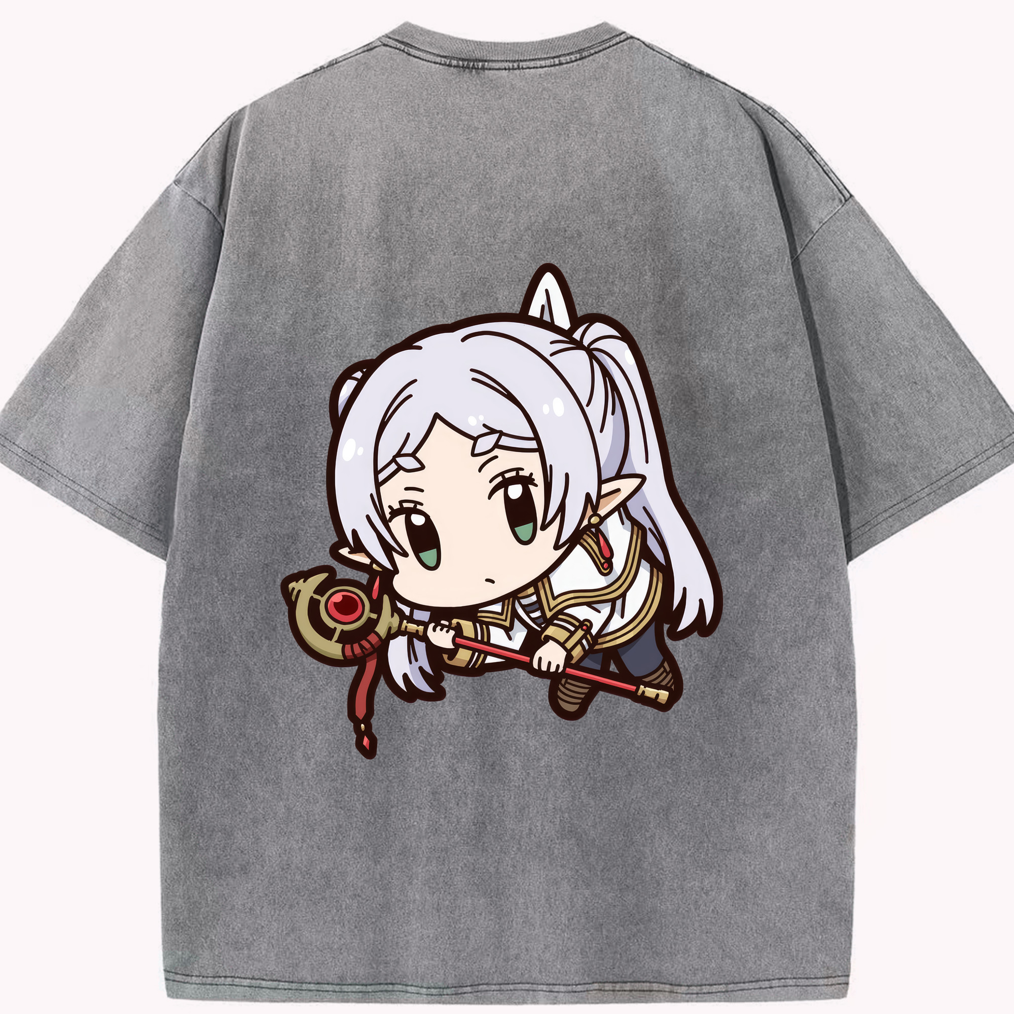 （画像用） 葬送のフリーレン Frieren 綿100% ヴィンテージ風 半袖Tシャツ（背面プリント）