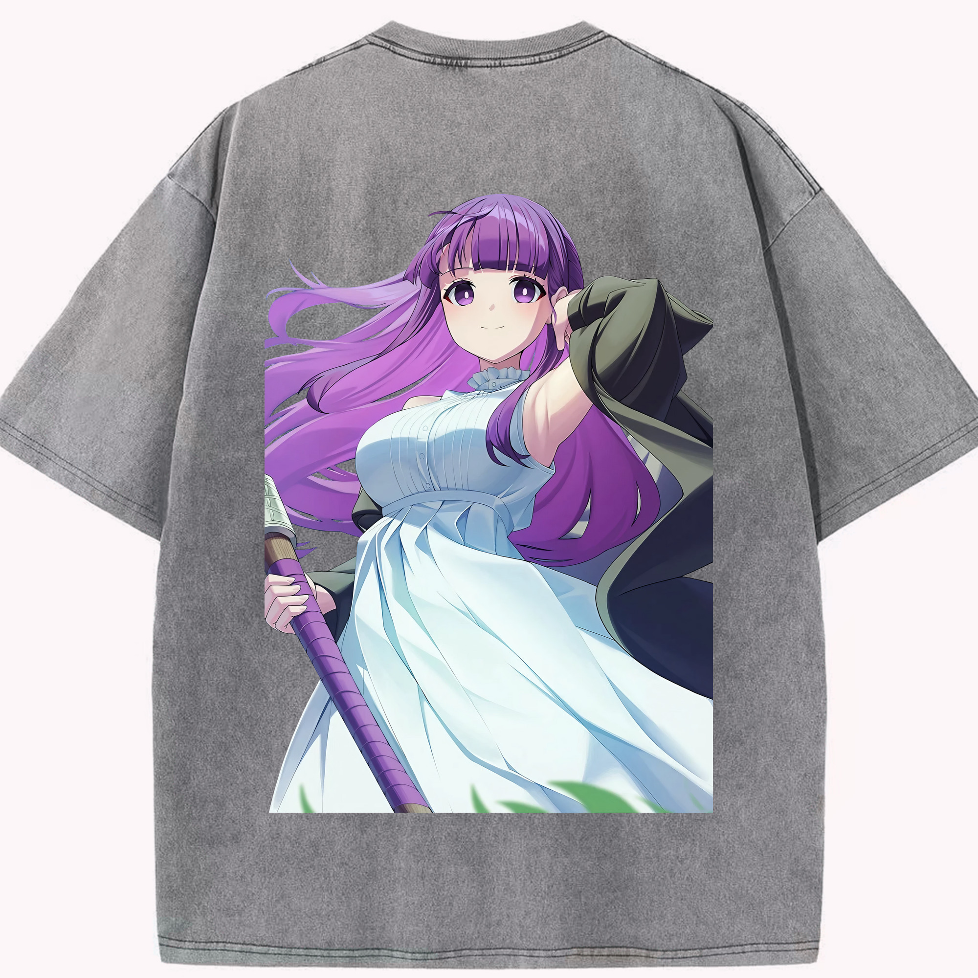 （画像用） 葬送のフリーレン Frieren 綿100% ヴィンテージ風 半袖Tシャツ（背面プリント）