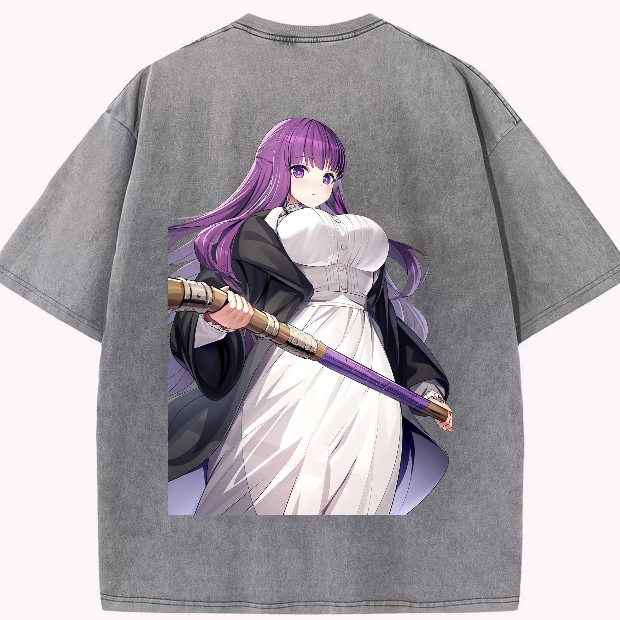 （画像用） 葬送のフリーレン Frieren 綿100% ヴィンテージ風 半袖Tシャツ（背面プリント）