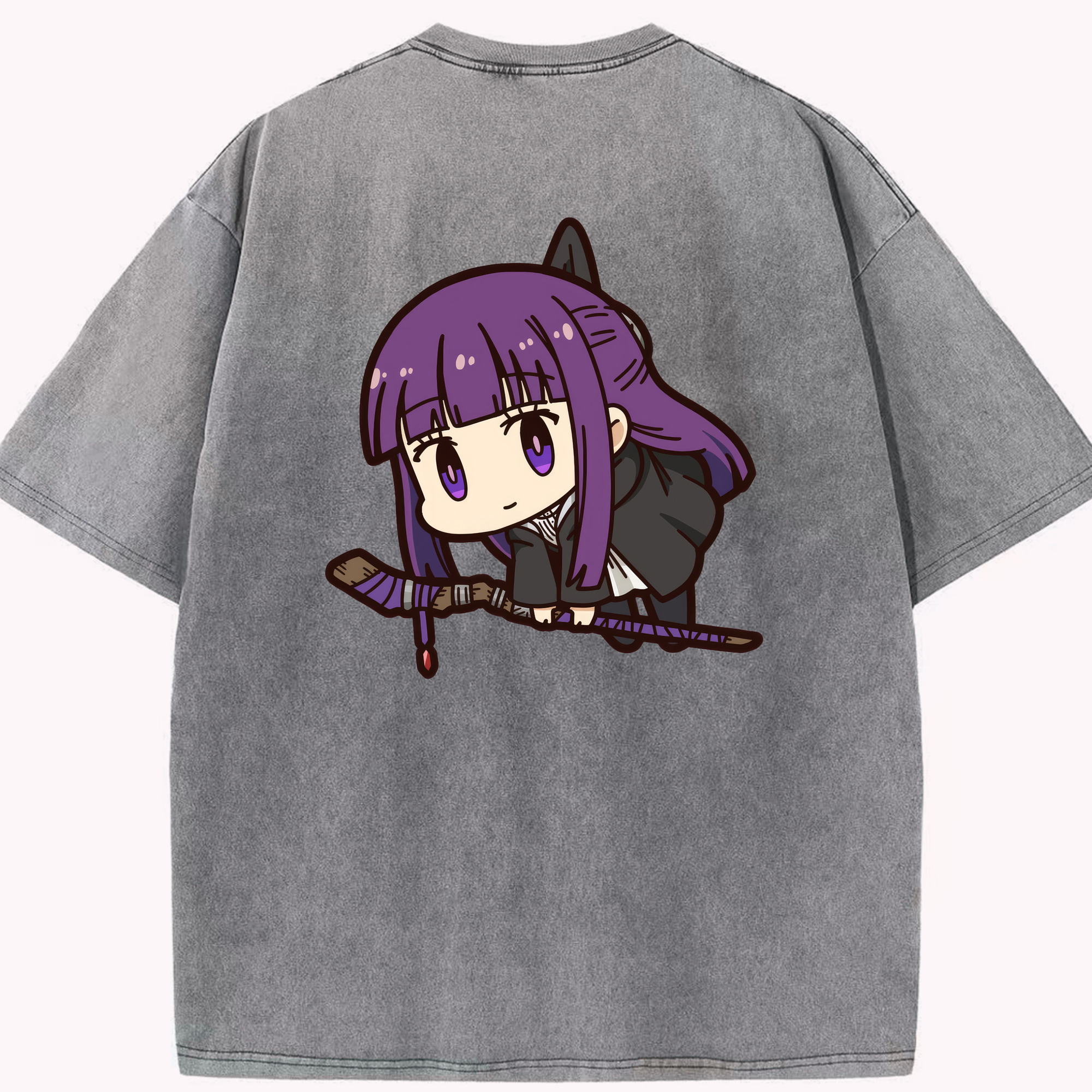 （画像用） 葬送のフリーレン Frieren 綿100% ヴィンテージ風 半袖Tシャツ（背面プリント）