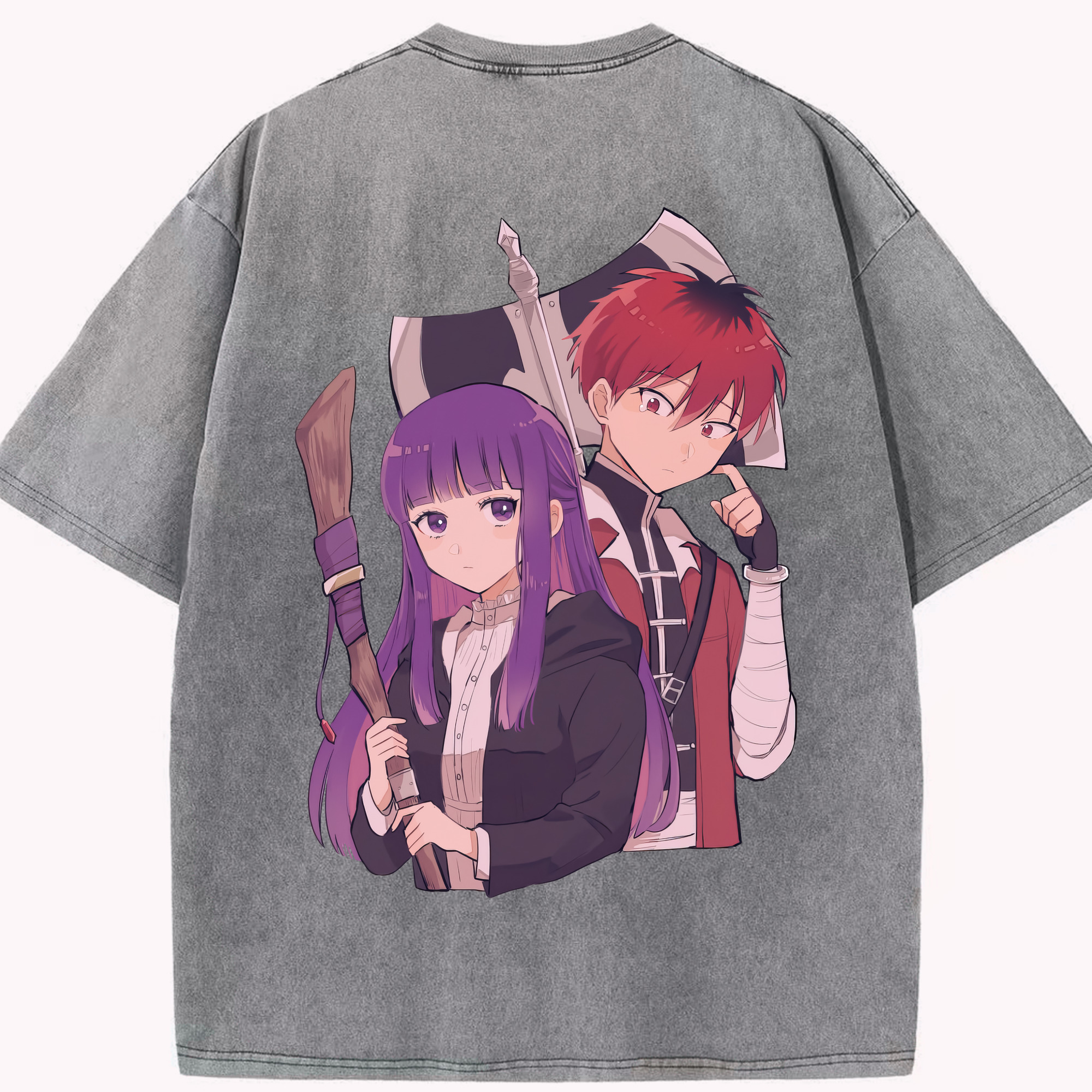 （画像用） 葬送のフリーレン Frieren 綿100% ヴィンテージ風 半袖Tシャツ（背面プリント）