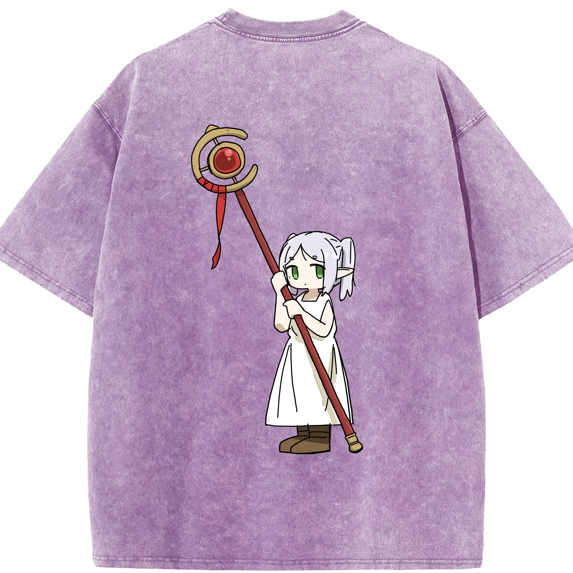 （画像用） 葬送のフリーレン Frieren 綿100% ヴィンテージ風 半袖Tシャツ（背面プリント）