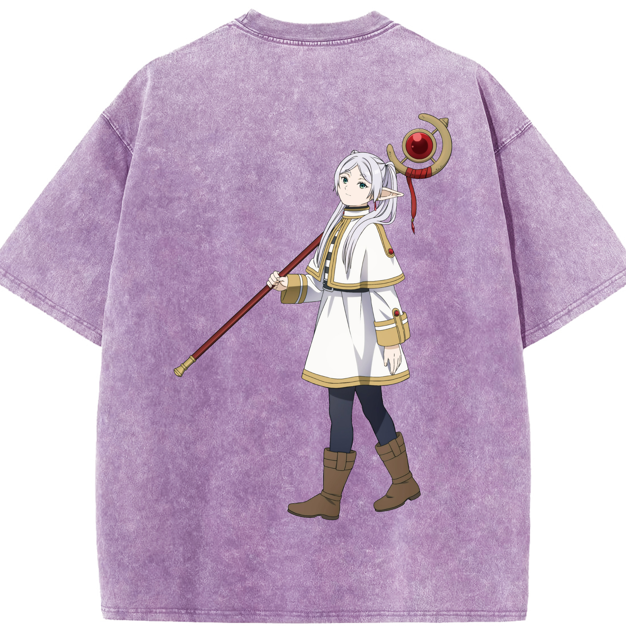 （画像用） 葬送のフリーレン Frieren 綿100% ヴィンテージ風 半袖Tシャツ（背面プリント）