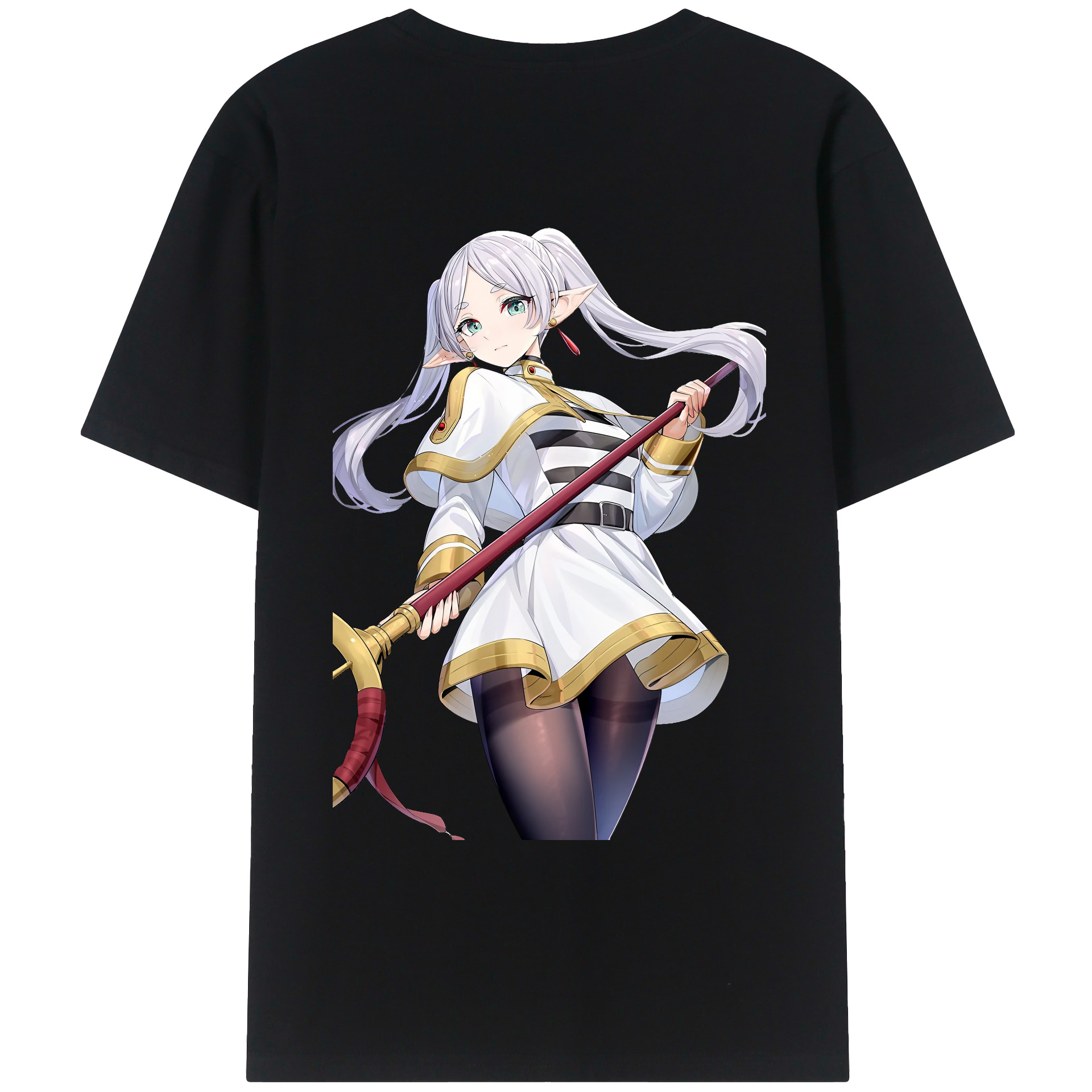 （画像用） 葬送のフリーレン Frieren 綿100％ メンズ半袖Tシャツ（バックプリント） 通気性
