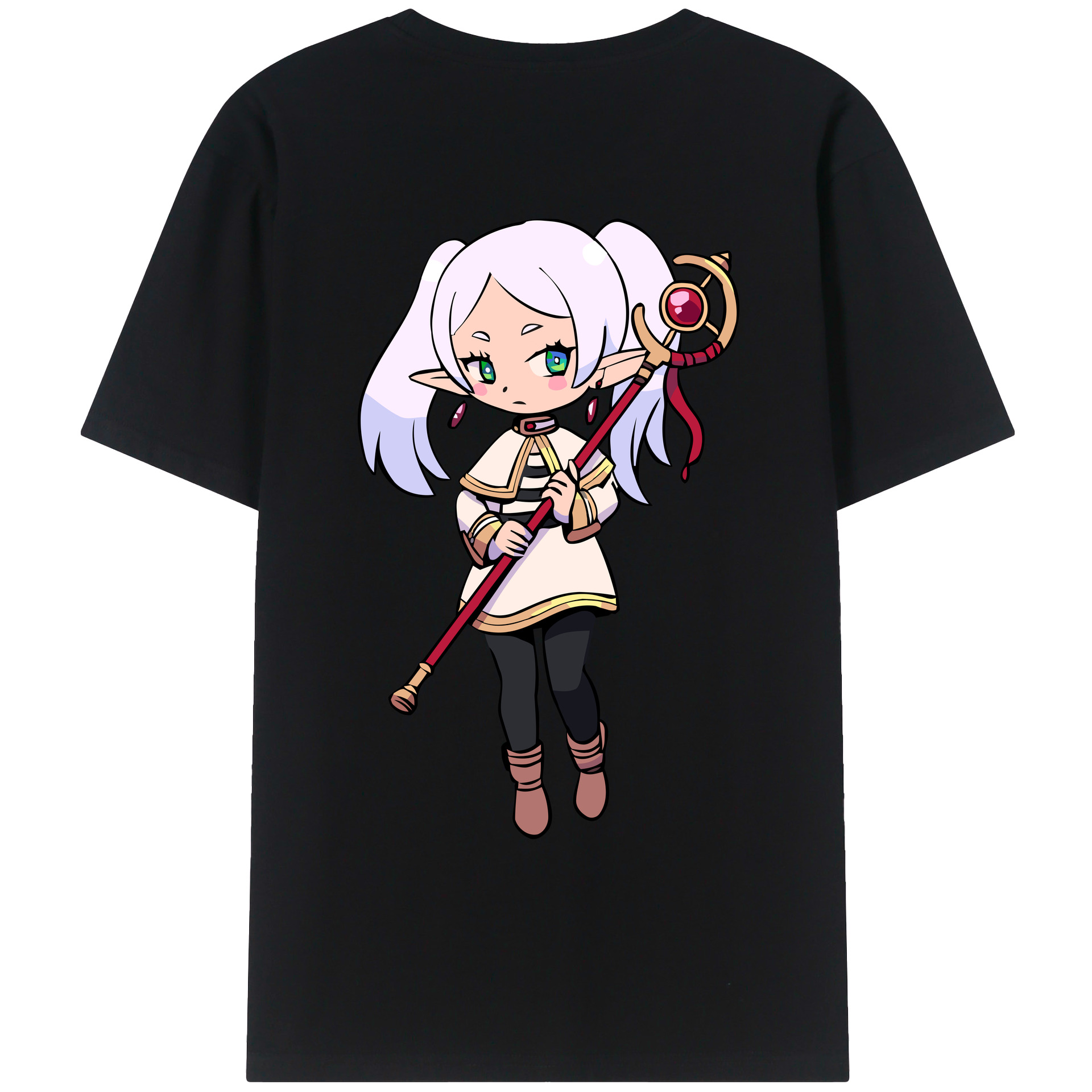 （画像用） 葬送のフリーレン Frieren 綿100％ メンズ半袖Tシャツ（バックプリント） 通気性
