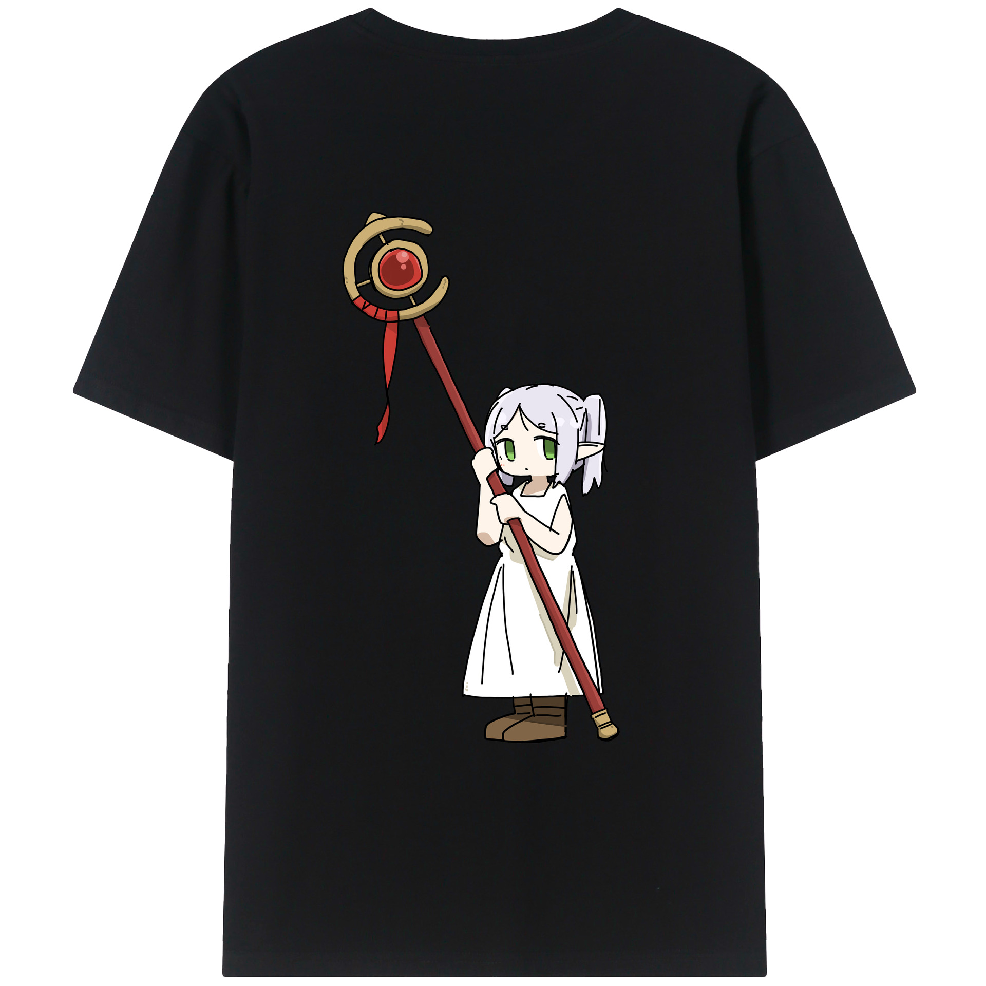（画像用） 葬送のフリーレン Frieren 綿100％ メンズ半袖Tシャツ（バックプリント） 通気性