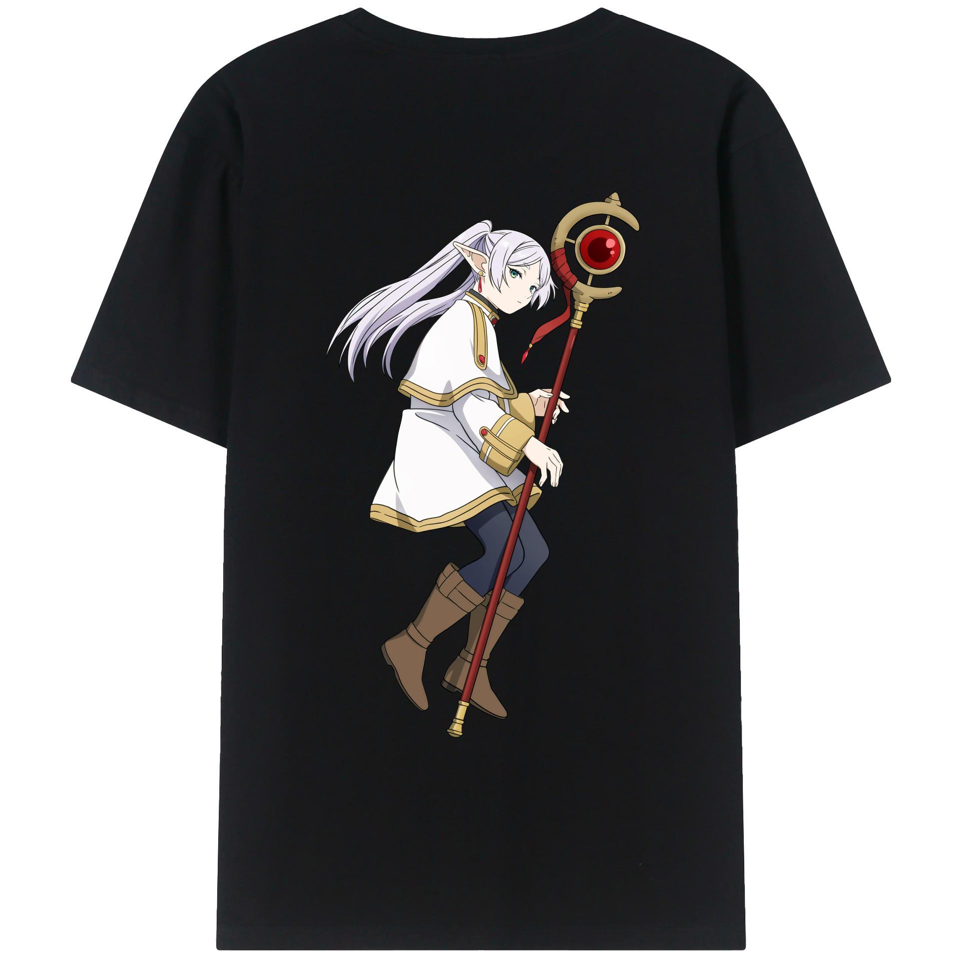 （画像用） 葬送のフリーレン Frieren 綿100％ メンズ半袖Tシャツ（バックプリント） 通気性