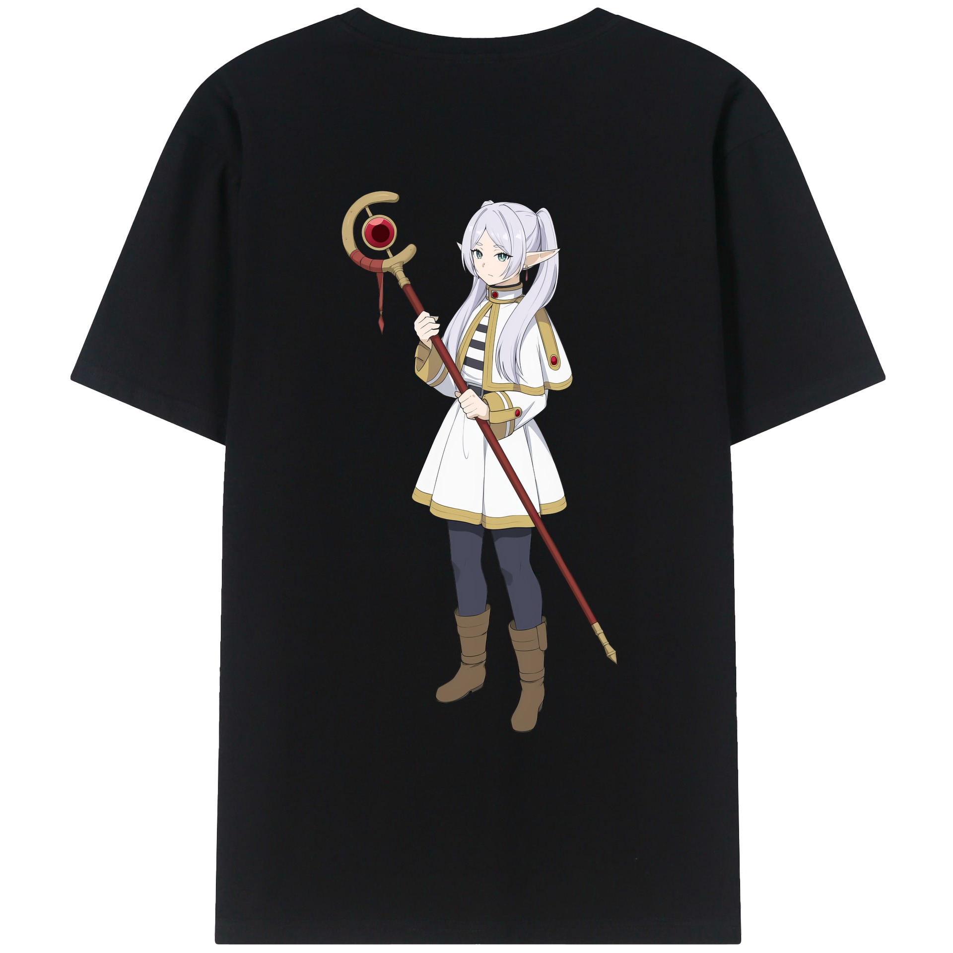 （画像用） 葬送のフリーレン Frieren 綿100％ メンズ半袖Tシャツ（バックプリント） 通気性