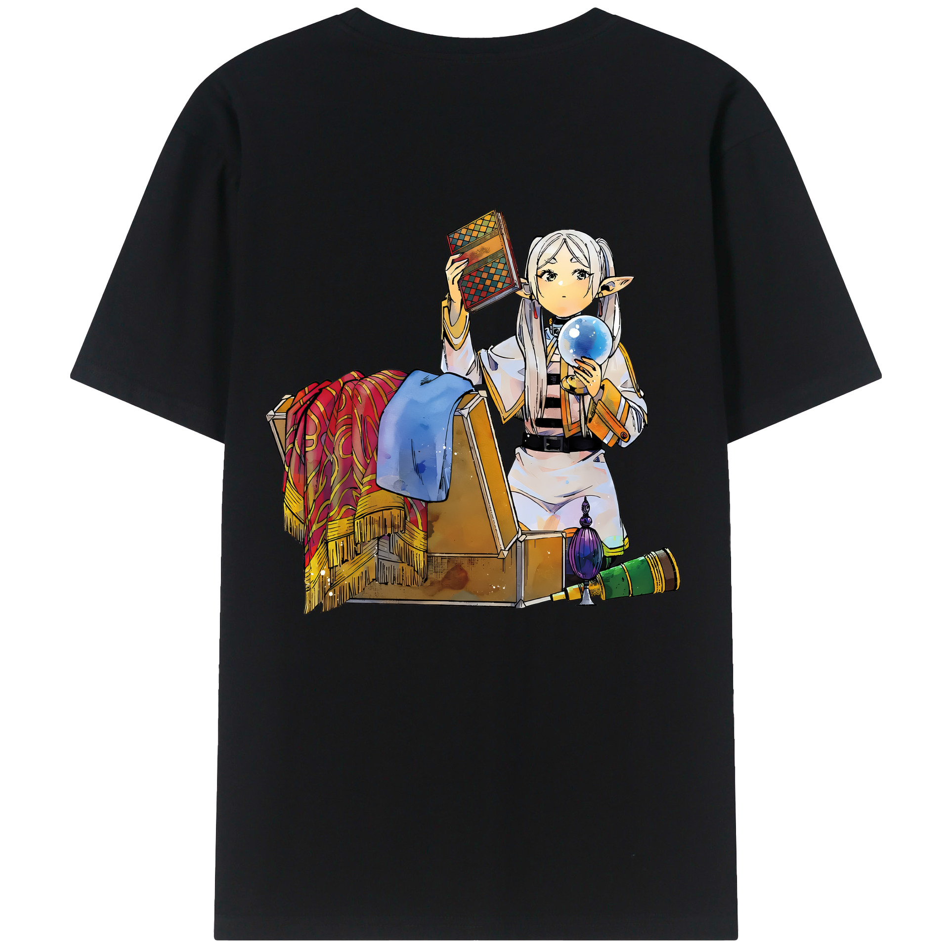 （画像用） 葬送のフリーレン Frieren 綿100％ メンズ半袖Tシャツ（バックプリント） 通気性