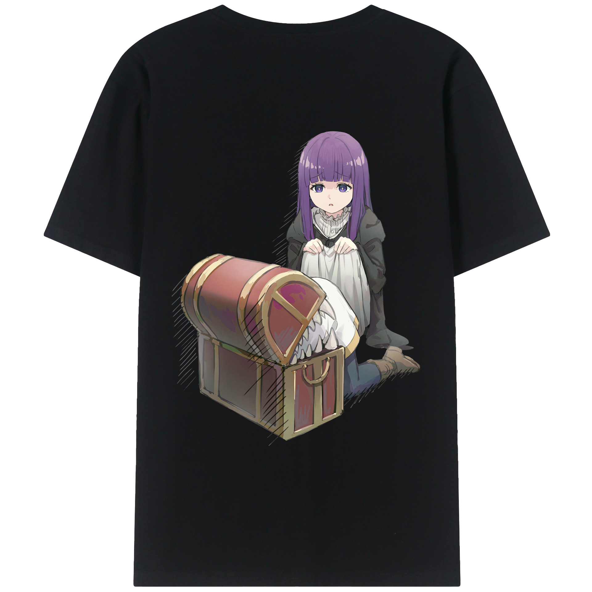 （画像用） 葬送のフリーレン Frieren 綿100％ メンズ半袖Tシャツ（バックプリント） 通気性
