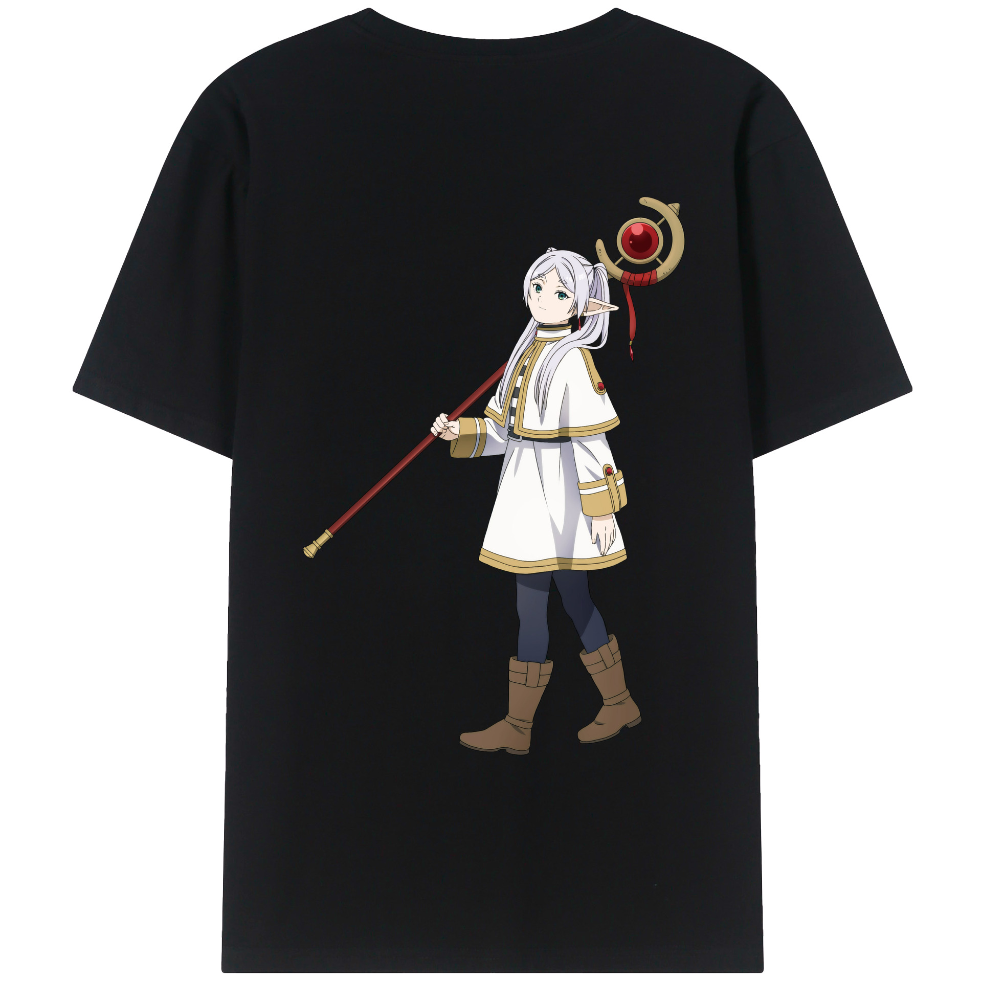 （画像用） 葬送のフリーレン Frieren 綿100％ メンズ半袖Tシャツ（バックプリント） 通気性
