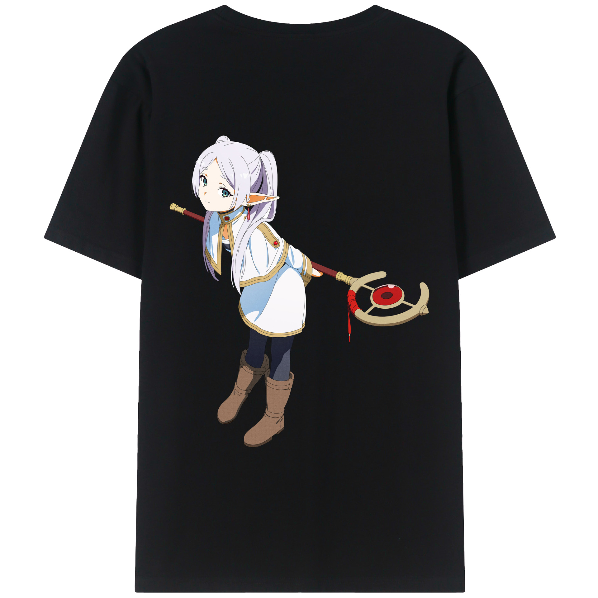 （画像用） 葬送のフリーレン Frieren 綿100％ メンズ半袖Tシャツ（バックプリント） 通気性