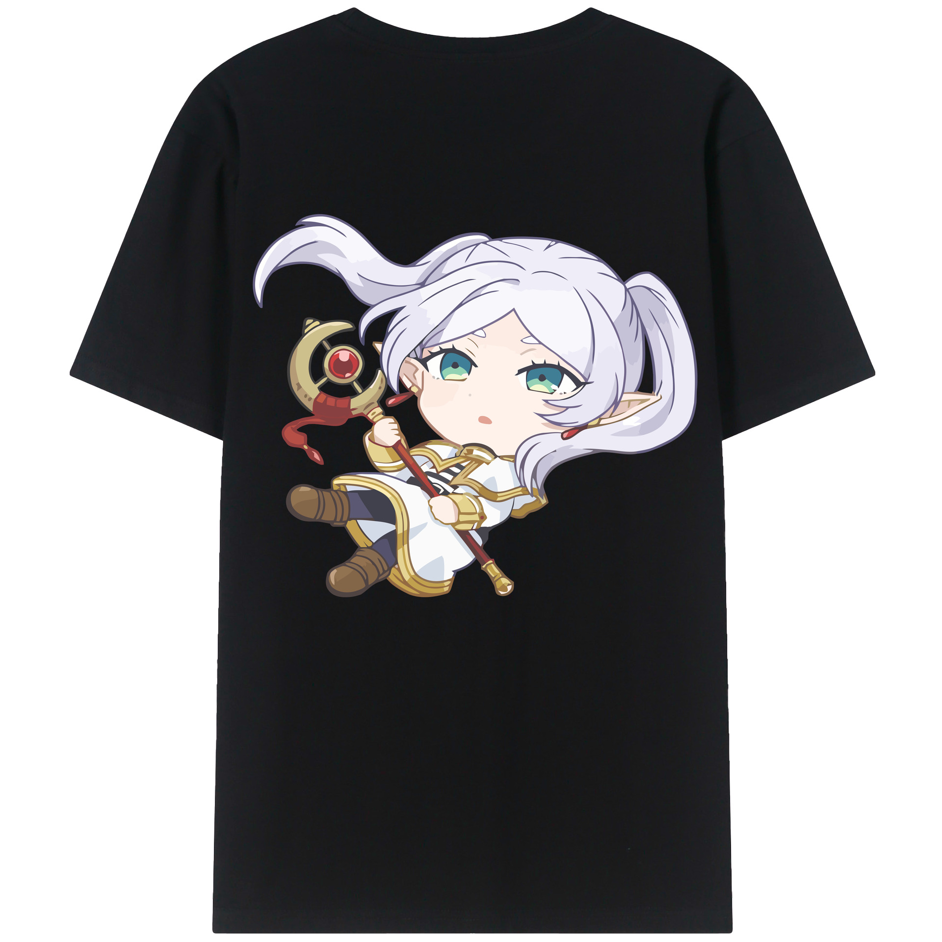 （画像用） 葬送のフリーレン Frieren 綿100％ メンズ半袖Tシャツ（バックプリント） 通気性