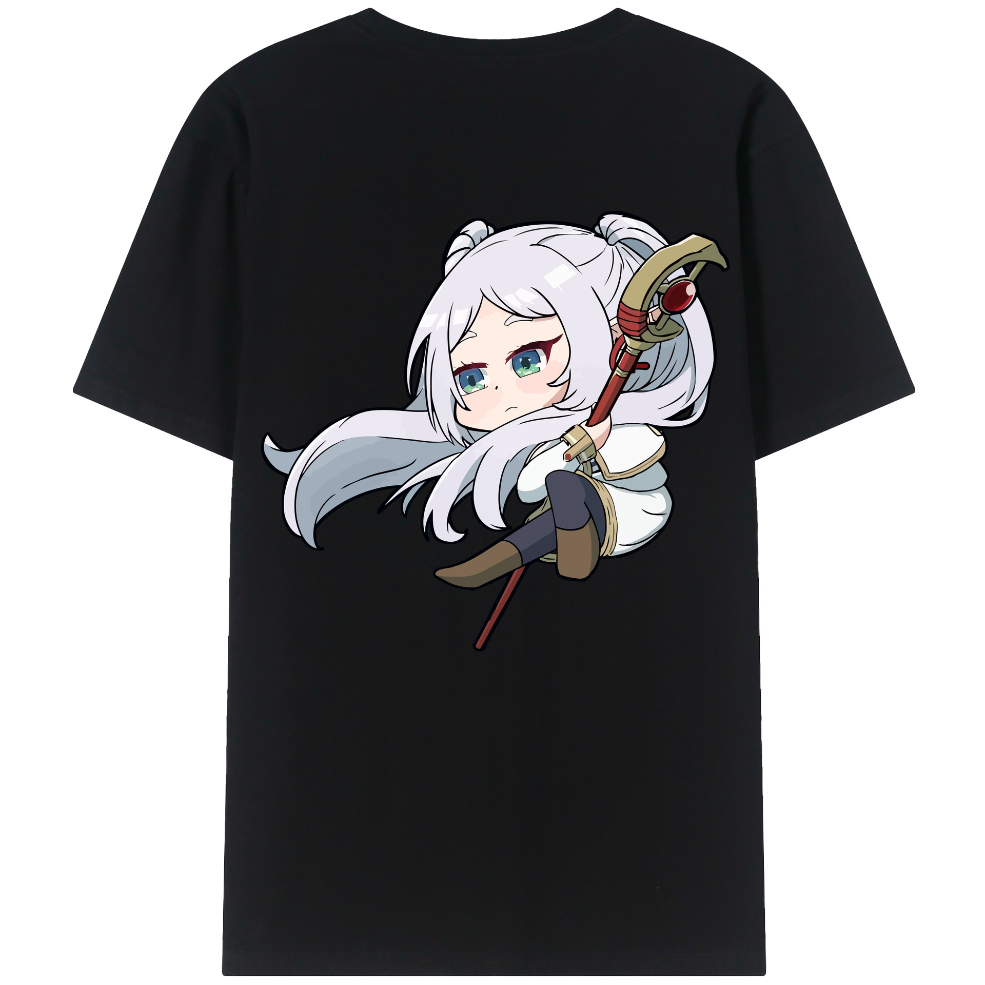 （画像用） 葬送のフリーレン Frieren 綿100％ メンズ半袖Tシャツ（バックプリント） 通気性