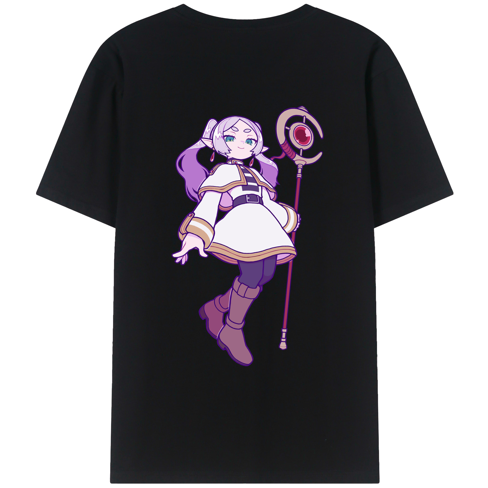 （画像用） 葬送のフリーレン Frieren 綿100％ メンズ半袖Tシャツ（バックプリント） 通気性