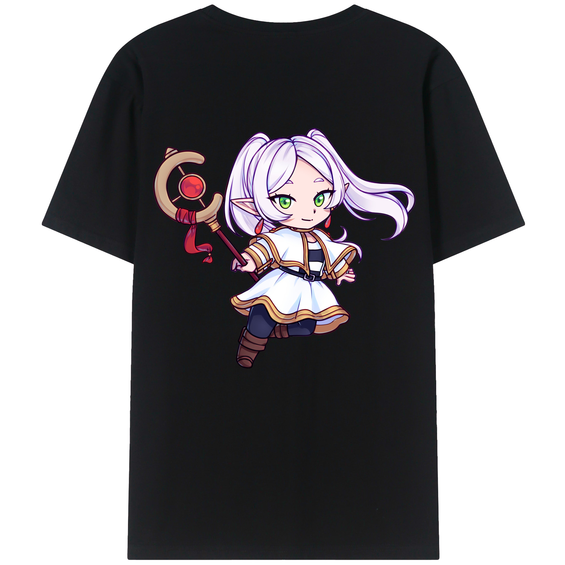 （画像用） 葬送のフリーレン Frieren 綿100％ メンズ半袖Tシャツ（バックプリント） 通気性