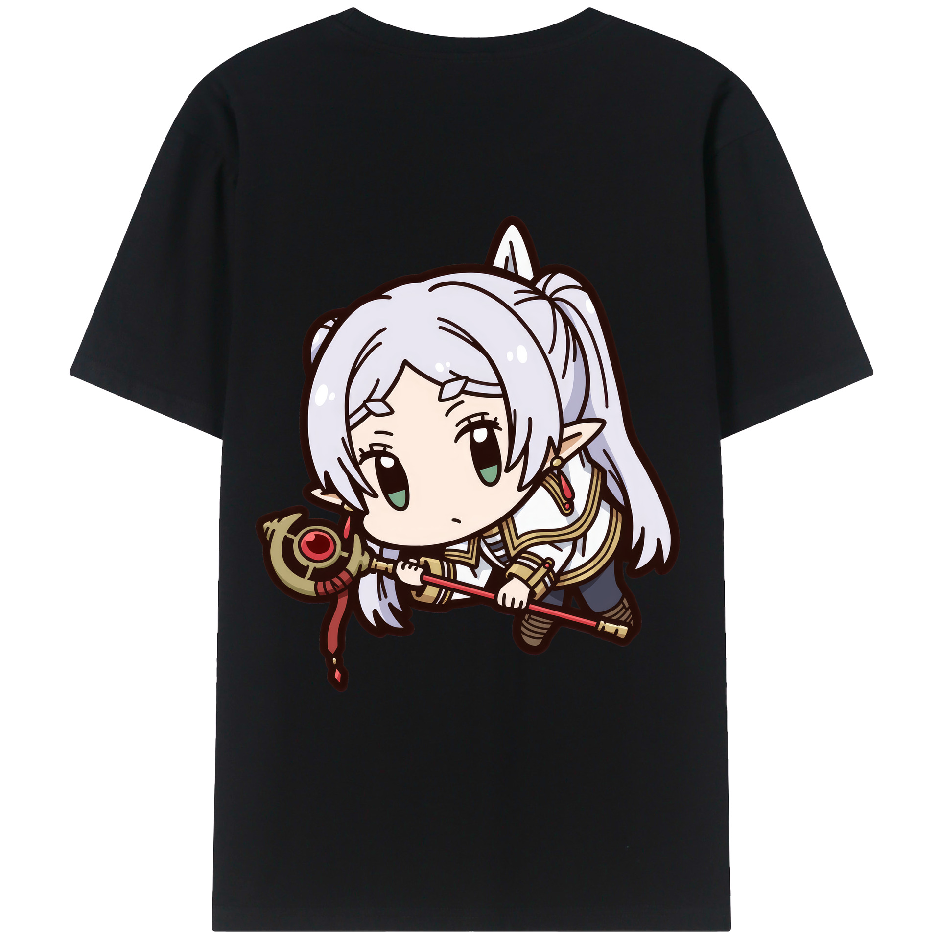 （画像用） 葬送のフリーレン Frieren 綿100％ メンズ半袖Tシャツ（バックプリント） 通気性