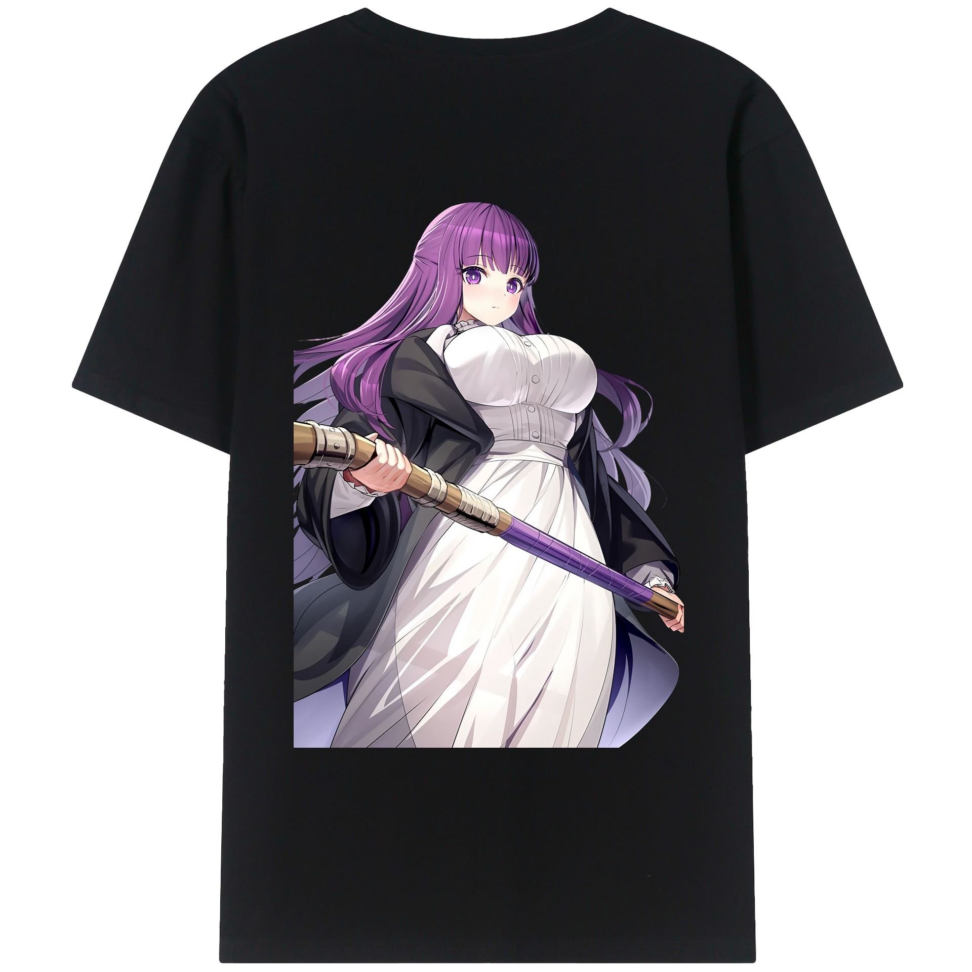 （画像用） 葬送のフリーレン Frieren 綿100％ メンズ半袖Tシャツ（バックプリント） 通気性