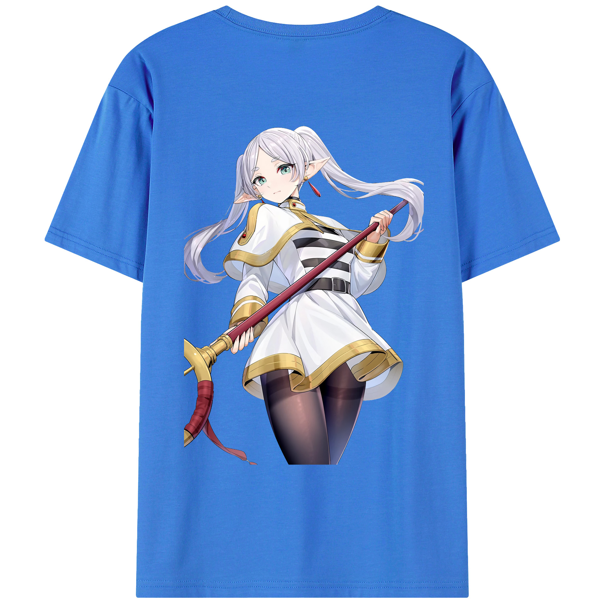 （画像用） 葬送のフリーレン Frieren 綿100％ メンズ半袖Tシャツ（バックプリント） 通気性