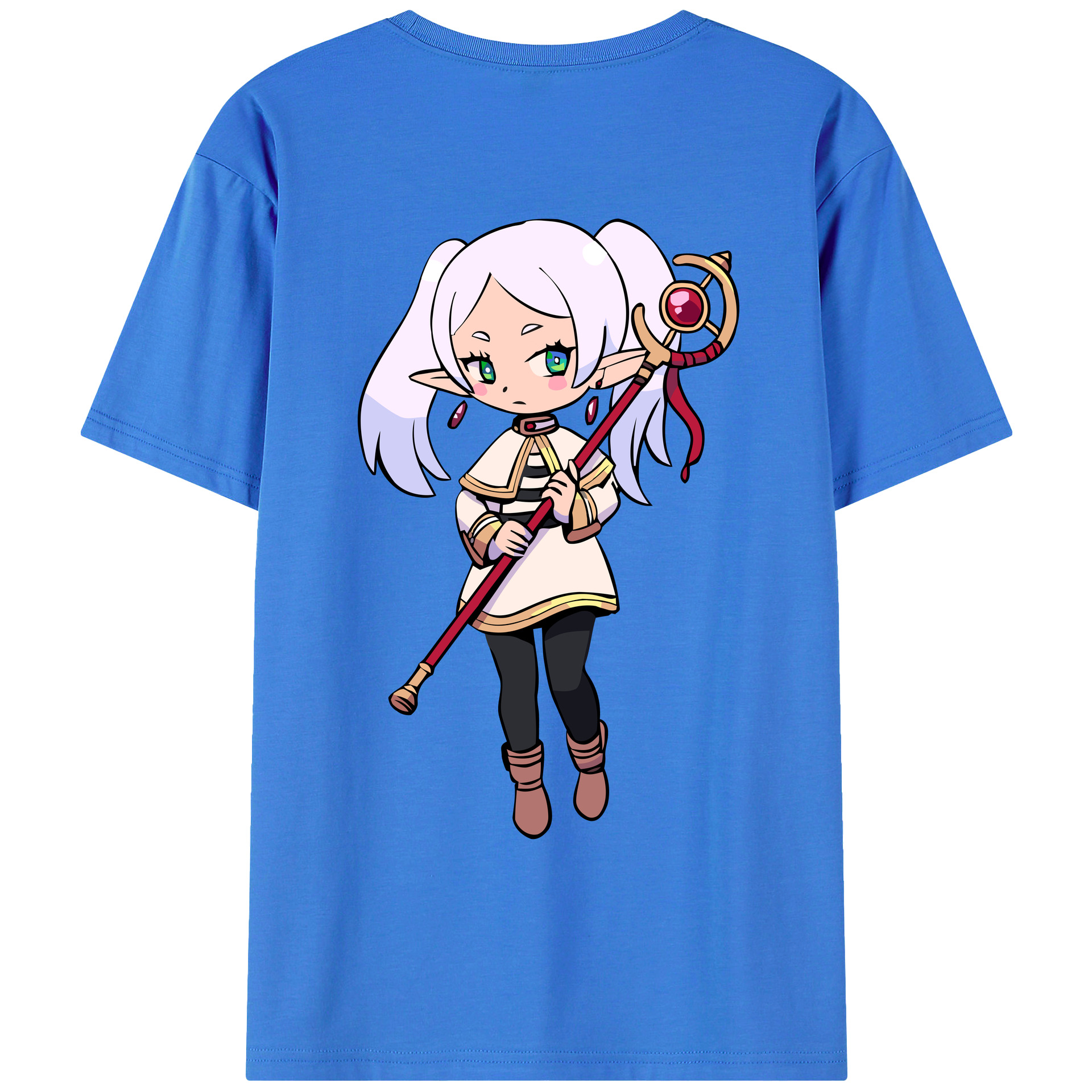 （画像用） 葬送のフリーレン Frieren 綿100％ メンズ半袖Tシャツ（バックプリント） 通気性