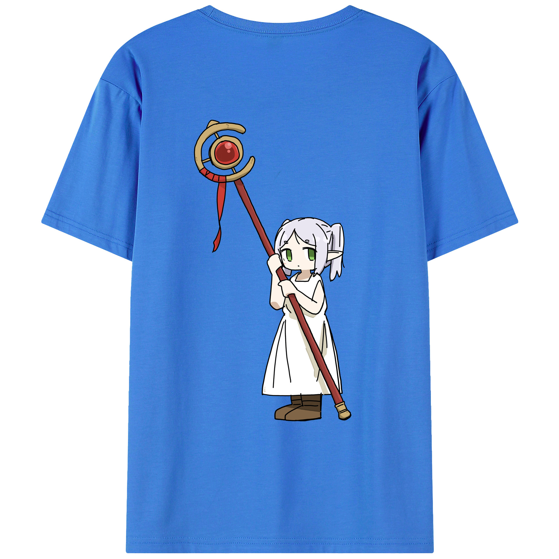 （画像用） 葬送のフリーレン Frieren 綿100％ メンズ半袖Tシャツ（バックプリント） 通気性