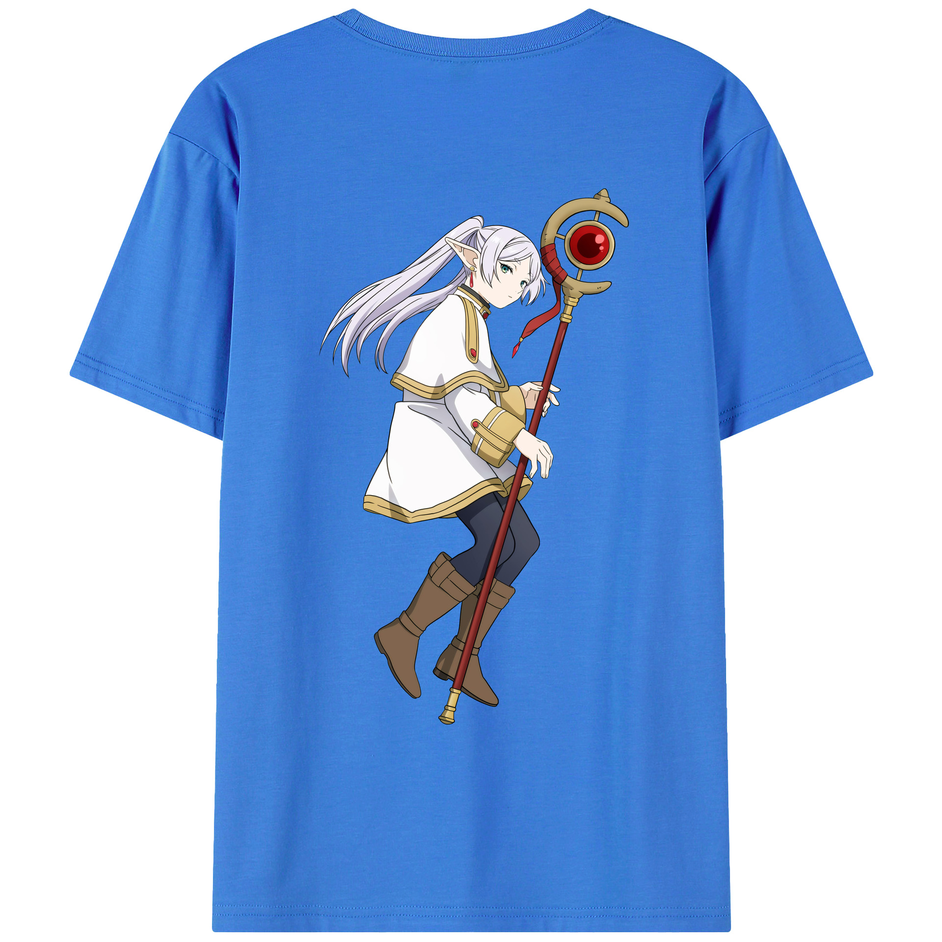 （画像用） 葬送のフリーレン Frieren 綿100％ メンズ半袖Tシャツ（バックプリント） 通気性