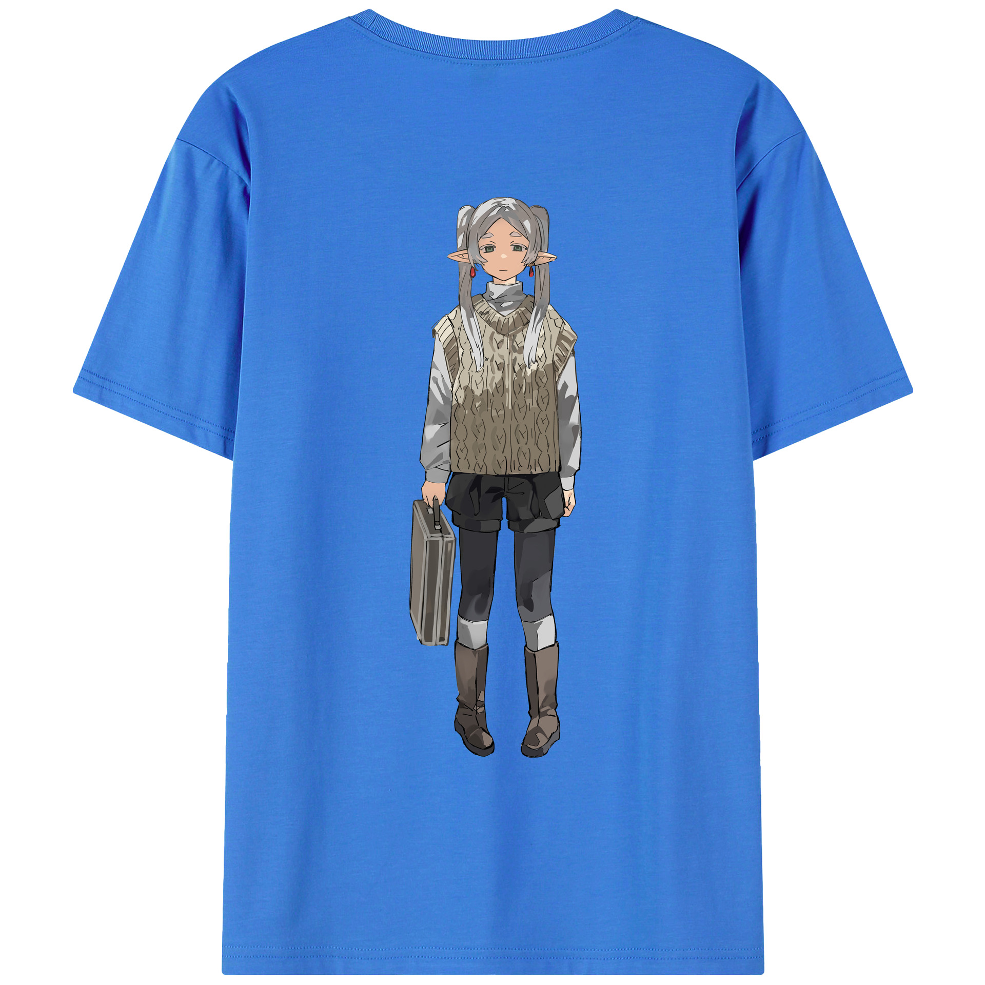 （画像用） 葬送のフリーレン Frieren 綿100％ メンズ半袖Tシャツ（バックプリント） 通気性