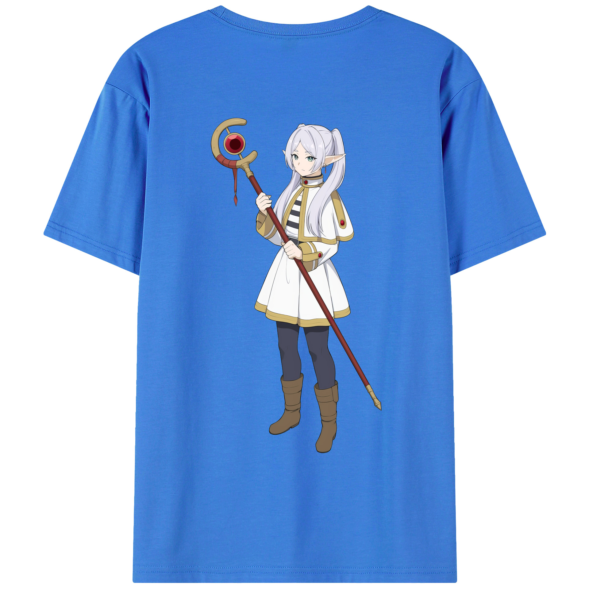 （画像用） 葬送のフリーレン Frieren 綿100％ メンズ半袖Tシャツ（バックプリント） 通気性