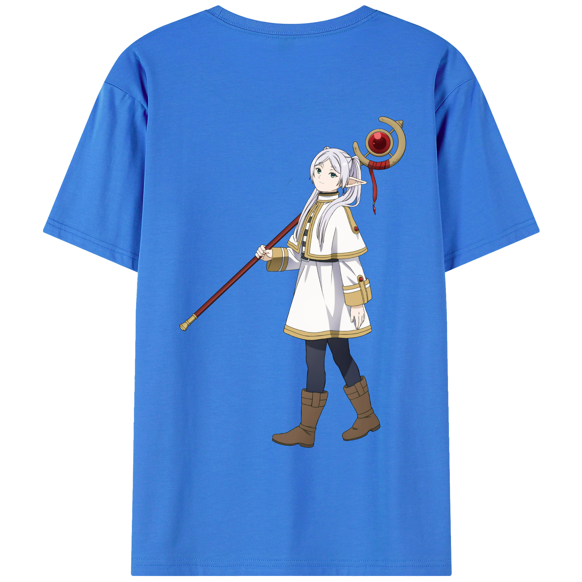 （画像用） 葬送のフリーレン Frieren 綿100％ メンズ半袖Tシャツ（バックプリント） 通気性