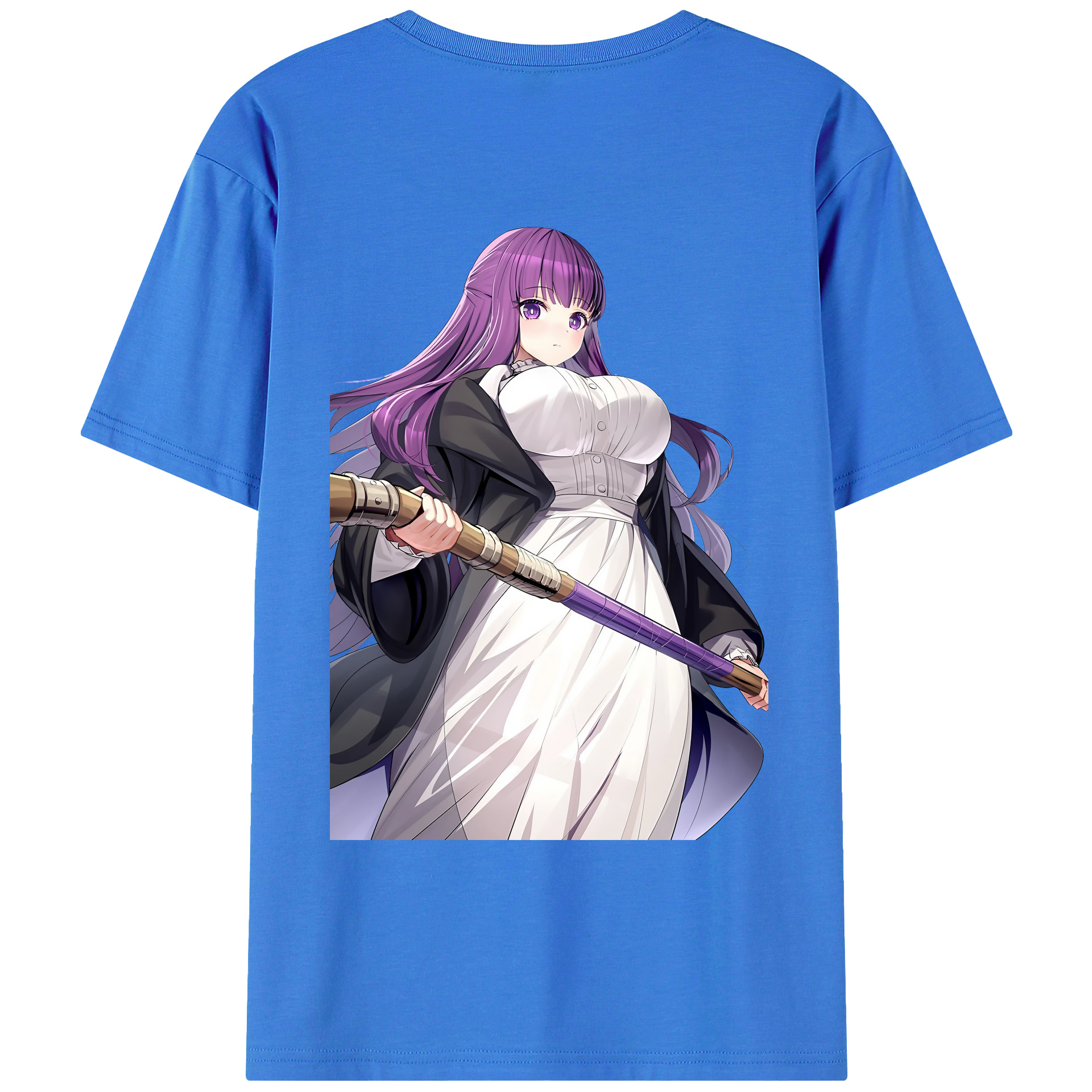 （画像用） 葬送のフリーレン Frieren 綿100％ メンズ半袖Tシャツ（バックプリント） 通気性