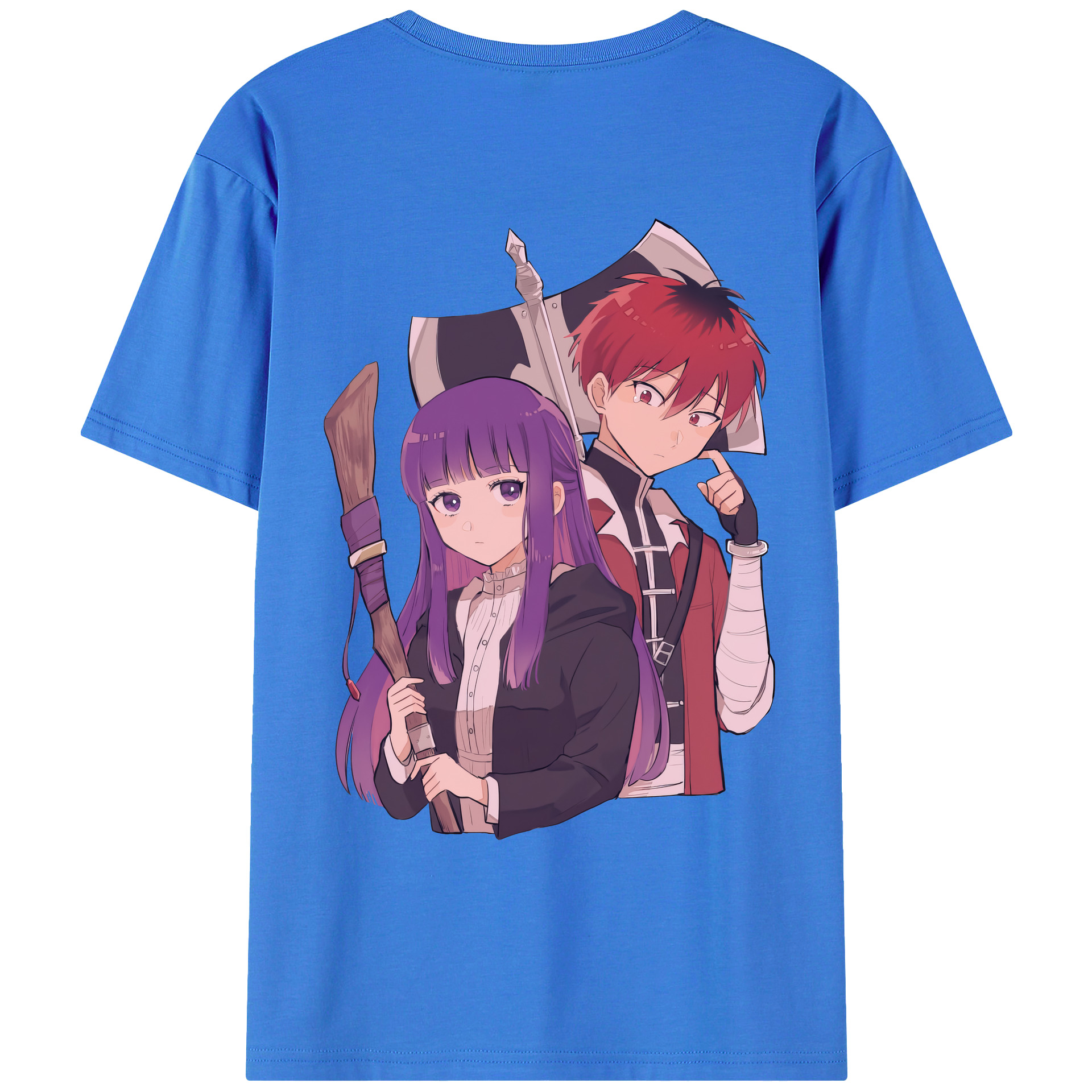 （画像用） 葬送のフリーレン Frieren 綿100％ メンズ半袖Tシャツ（バックプリント） 通気性