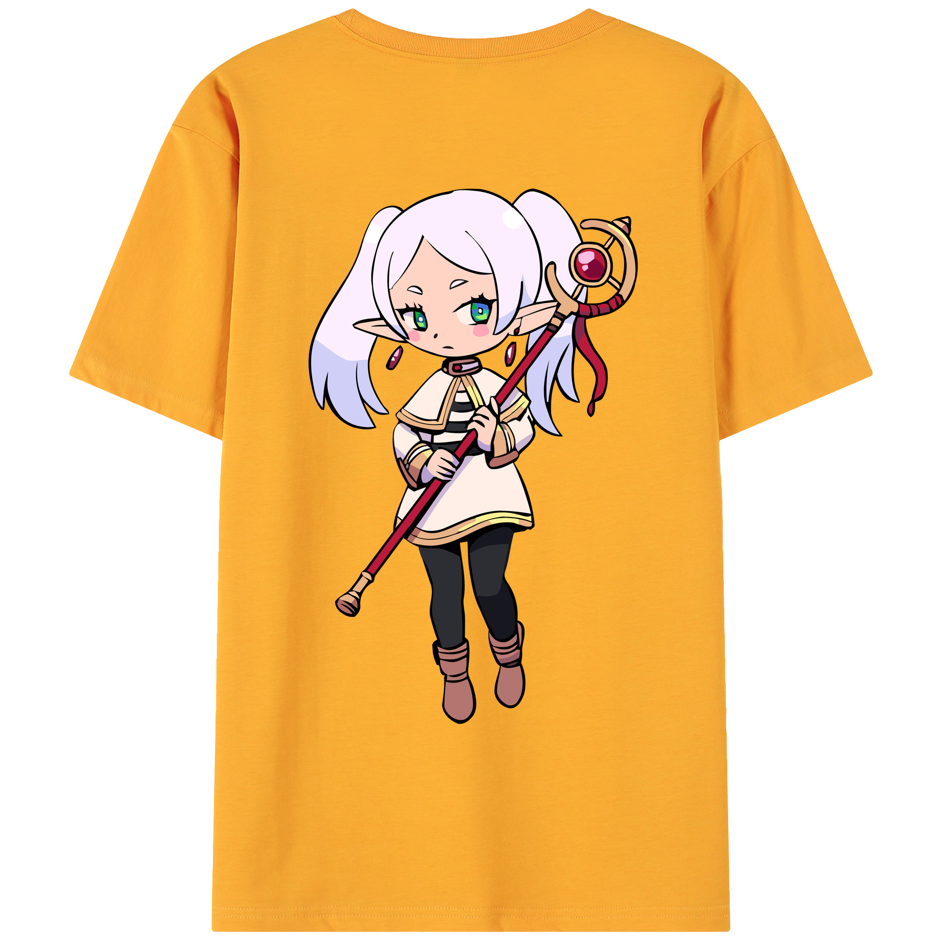 （画像用） 葬送のフリーレン Frieren 綿100％ メンズ半袖Tシャツ（バックプリント） 通気性