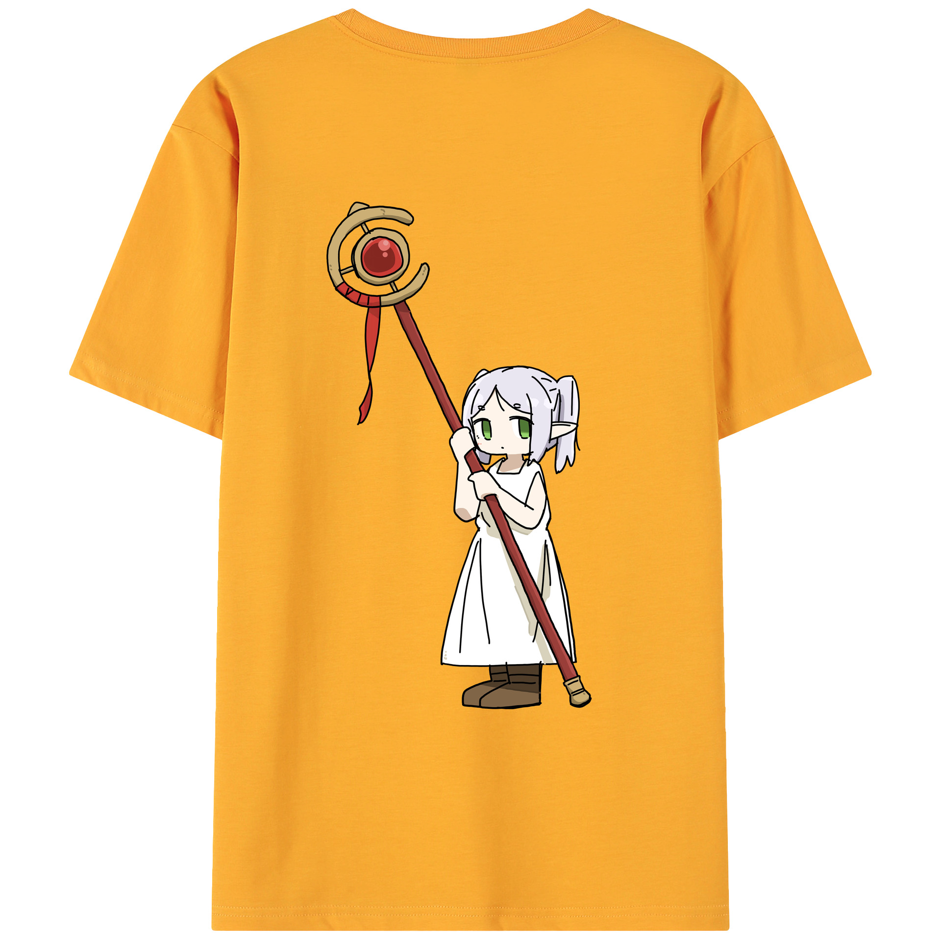（画像用） 葬送のフリーレン Frieren 綿100％ メンズ半袖Tシャツ（バックプリント） 通気性