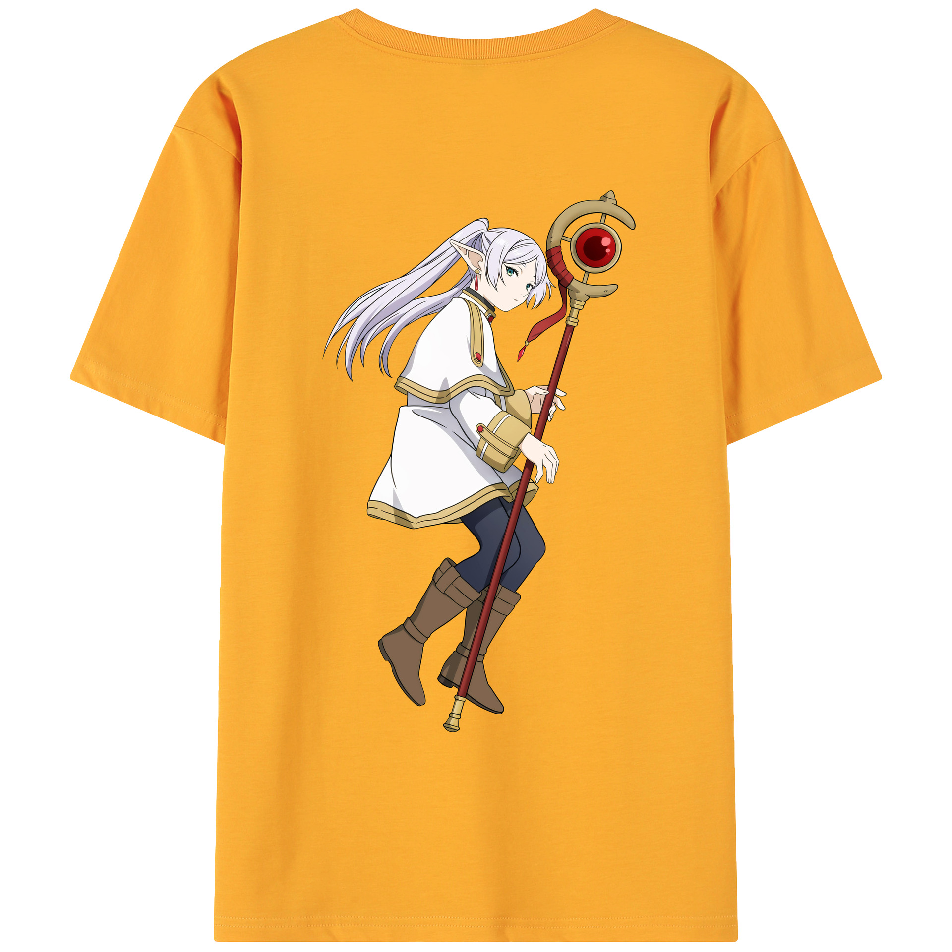 （画像用） 葬送のフリーレン Frieren 綿100％ メンズ半袖Tシャツ（バックプリント） 通気性