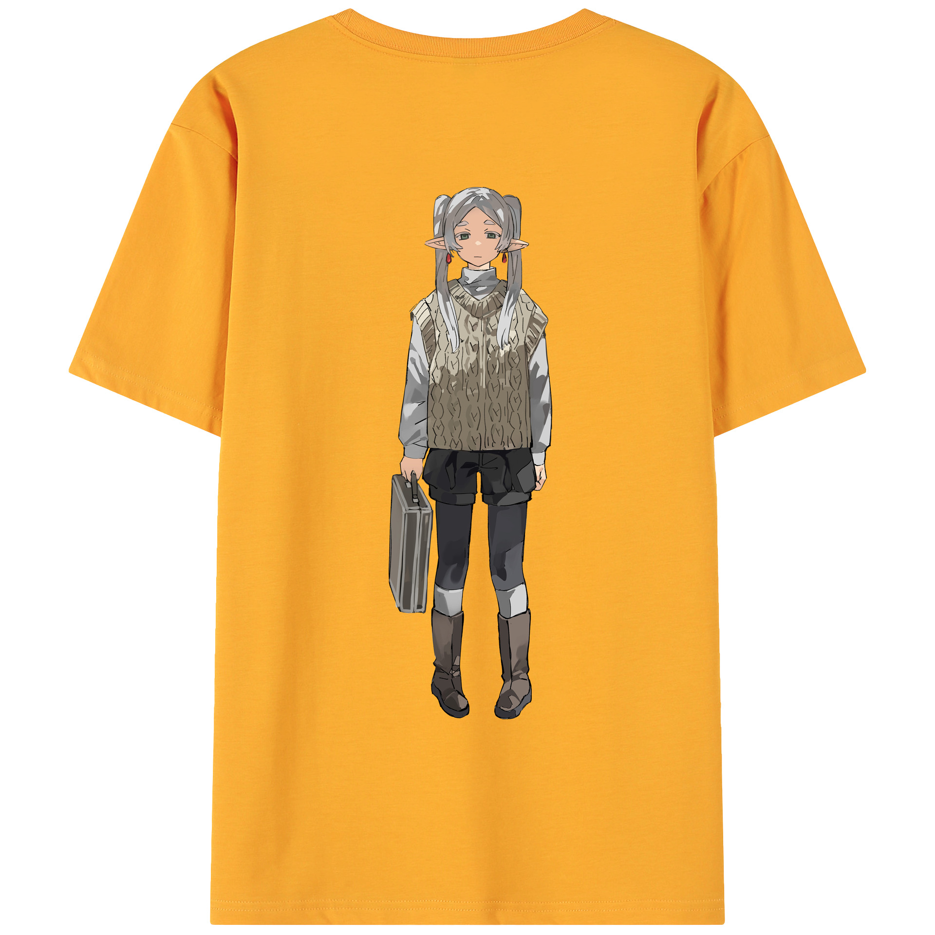 （画像用） 葬送のフリーレン Frieren 綿100％ メンズ半袖Tシャツ（バックプリント） 通気性