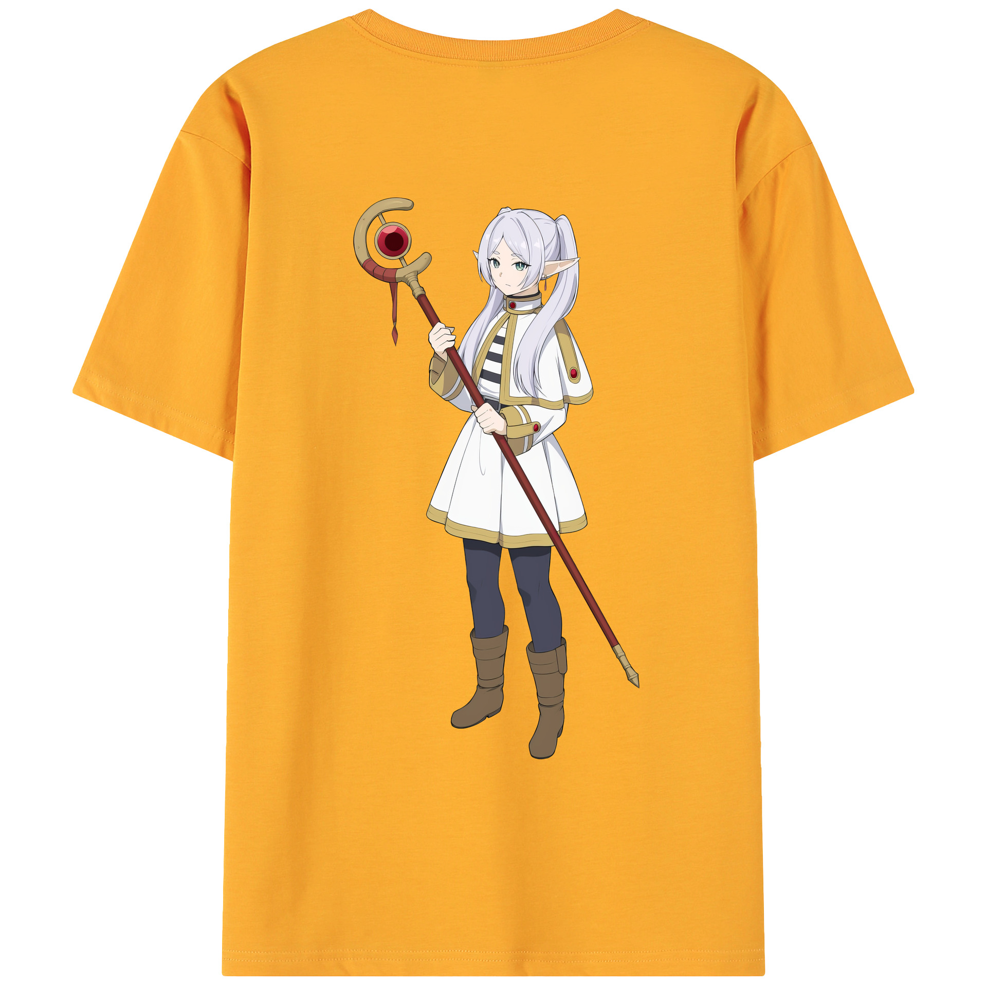 （画像用） 葬送のフリーレン Frieren 綿100％ メンズ半袖Tシャツ（バックプリント） 通気性
