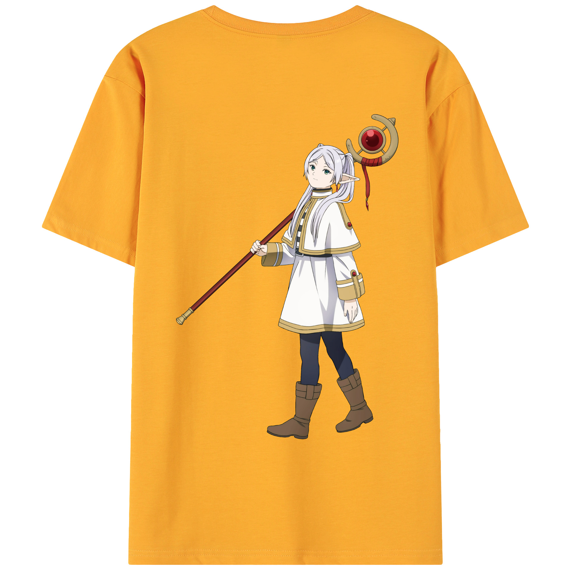 （画像用） 葬送のフリーレン Frieren 綿100％ メンズ半袖Tシャツ（バックプリント） 通気性